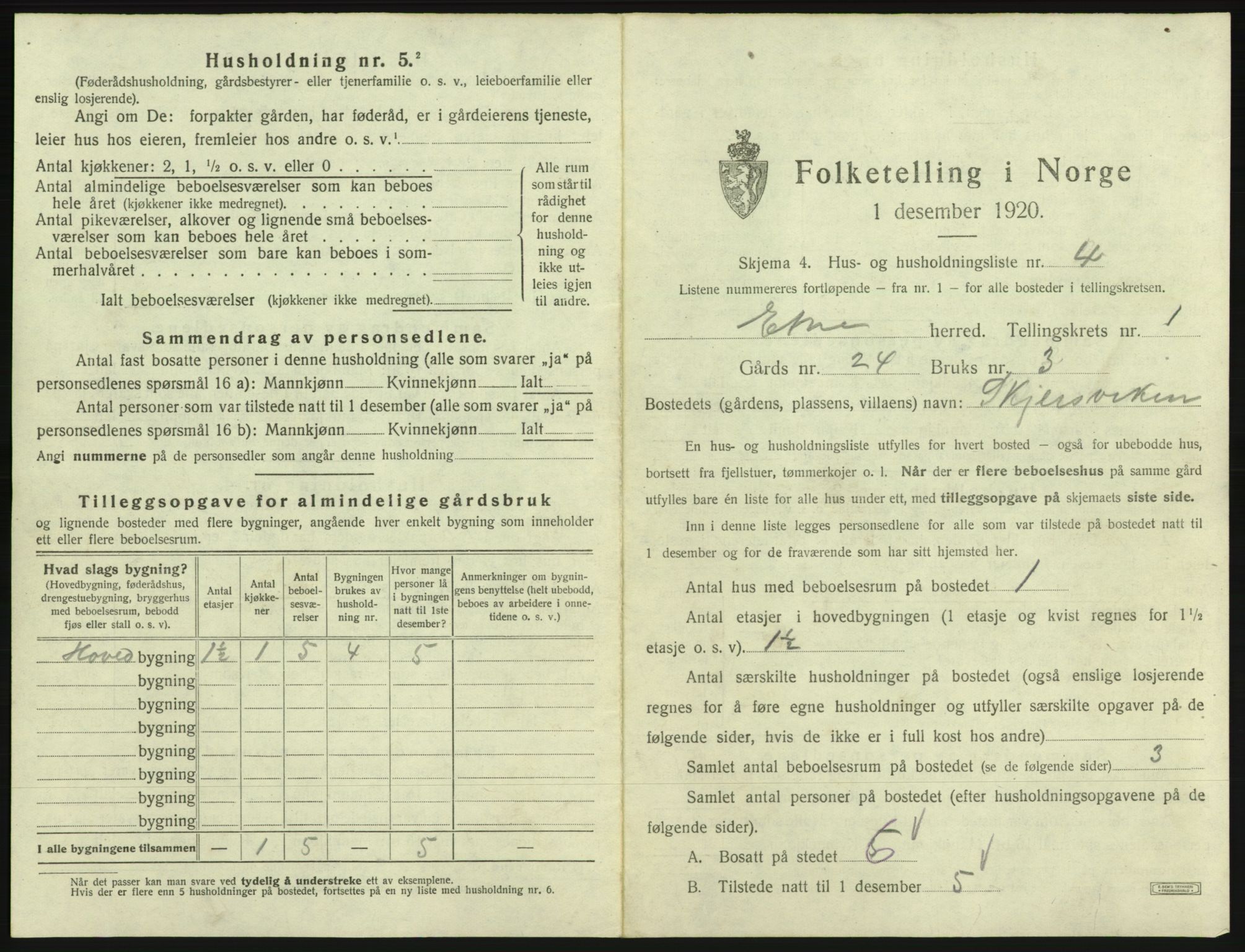 SAB, 1920 census for Etne, 1920, p. 45