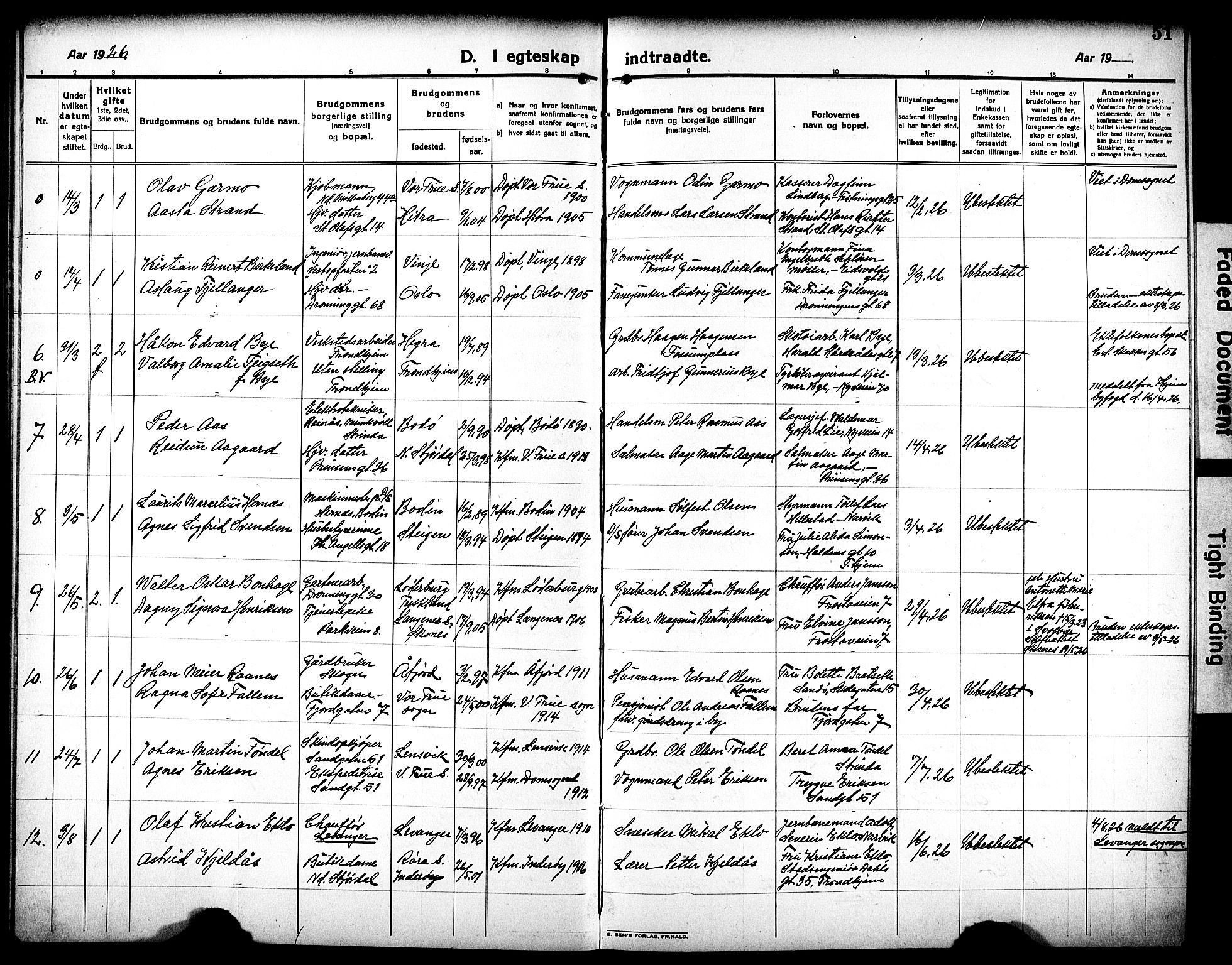 Ministerialprotokoller, klokkerbøker og fødselsregistre - Sør-Trøndelag, AV/SAT-A-1456/602/L0149: Parish register (copy) no. 602C17, 1919-1932, p. 51