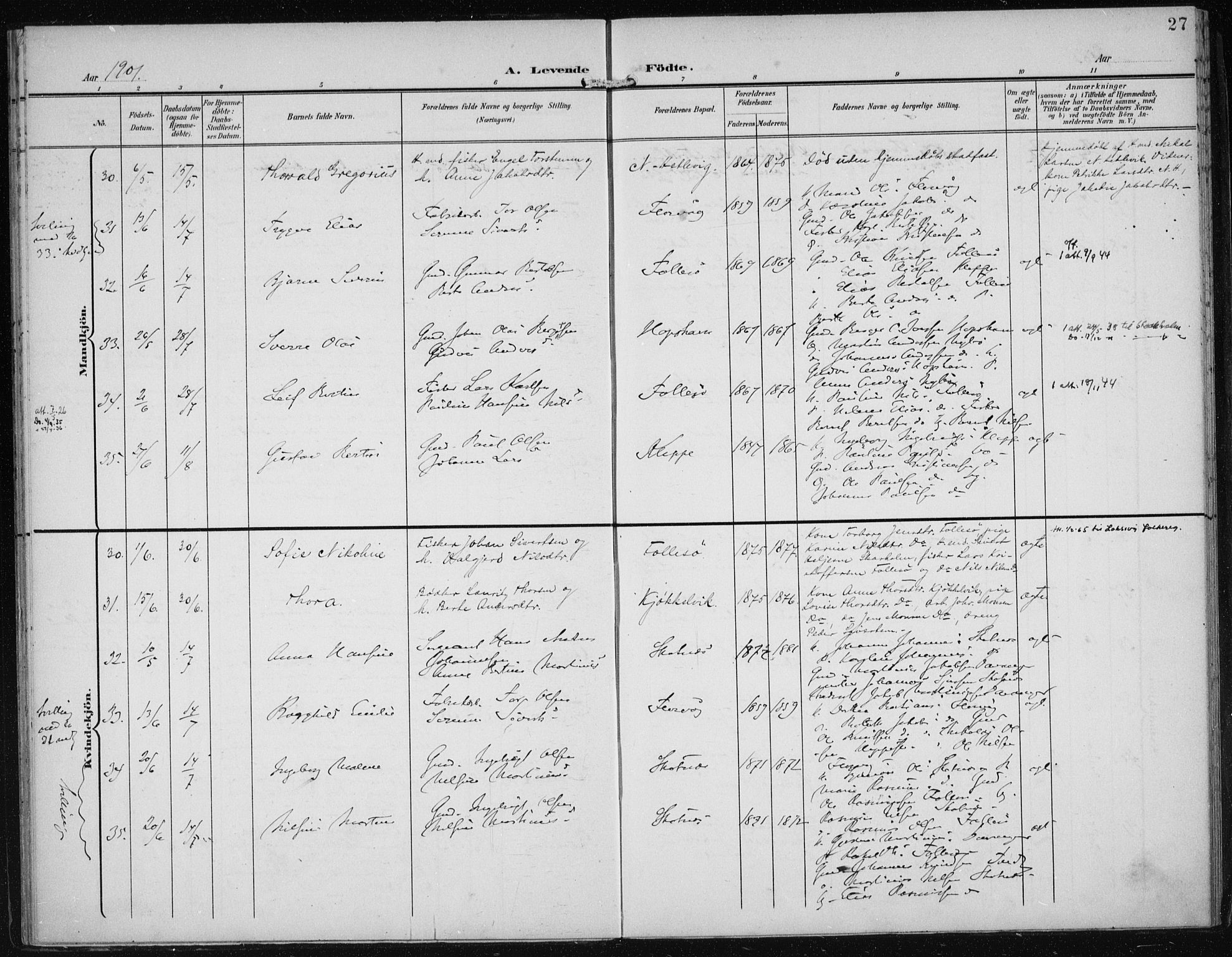 Askøy Sokneprestembete, AV/SAB-A-74101/H/Ha/Haa/Haac/L0001: Parish register (official) no. C 1, 1899-1905, p. 27