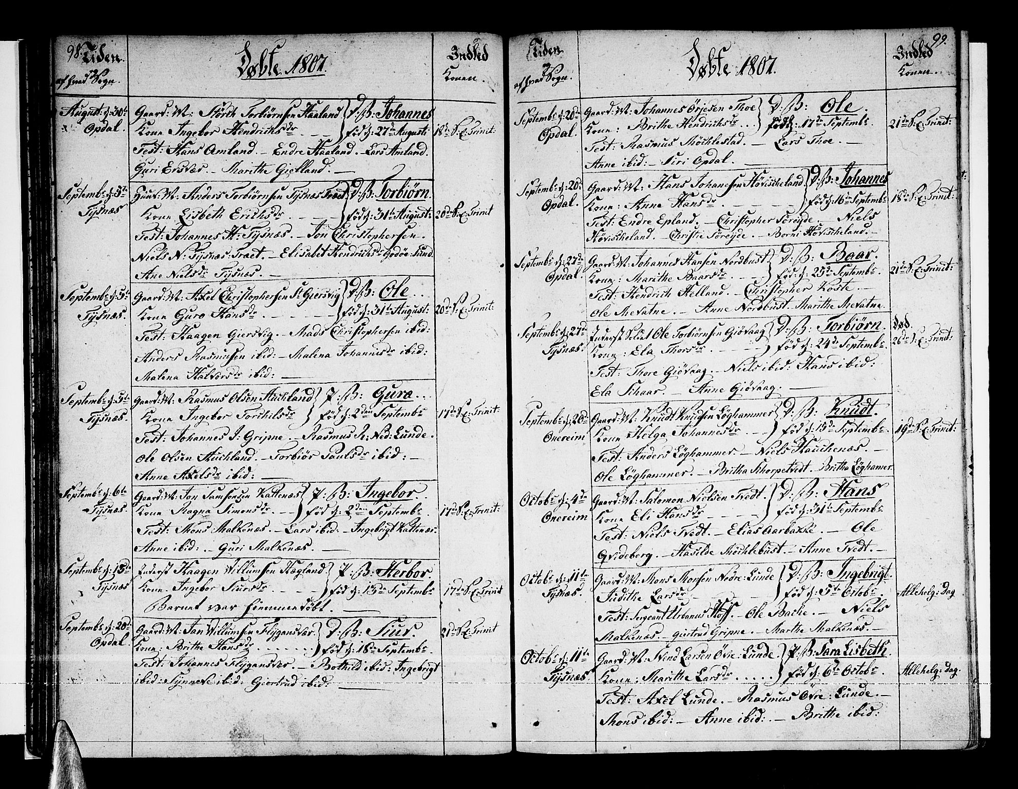 Tysnes sokneprestembete, SAB/A-78601/H/Haa: Parish register (official) no. A 6, 1804-1816, p. 98-99