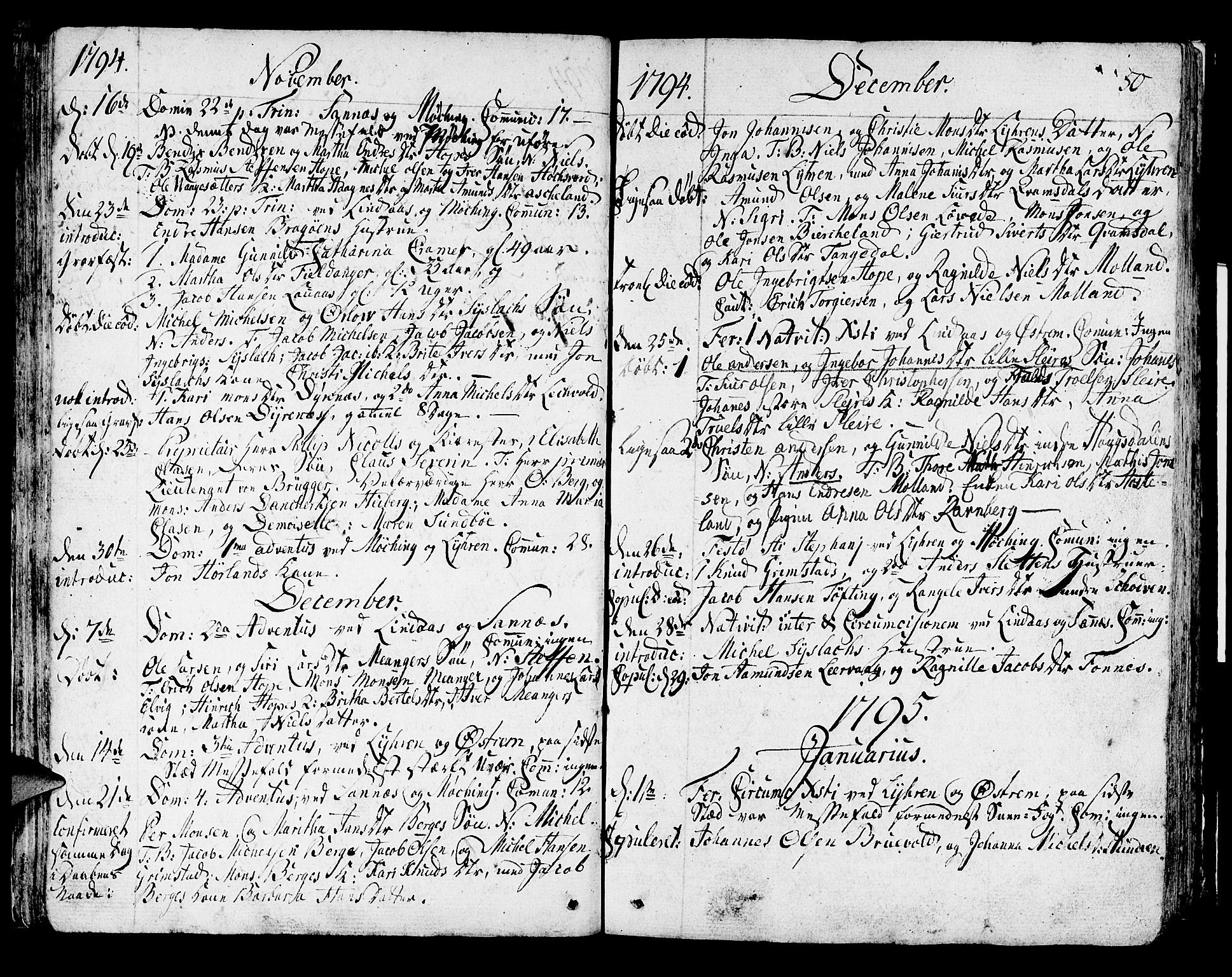 Lindås Sokneprestembete, AV/SAB-A-76701/H/Haa/Haaa/L0005: Parish register (official) no. A 5, 1791-1813, p. 50