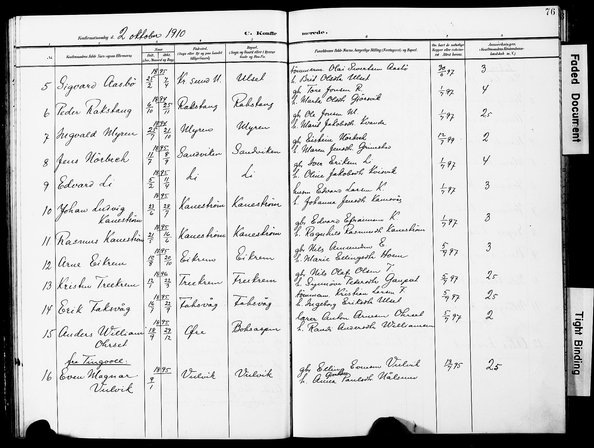 Ministerialprotokoller, klokkerbøker og fødselsregistre - Møre og Romsdal, AV/SAT-A-1454/587/L1001: Parish register (copy) no. 587C01, 1906-1927, p. 76