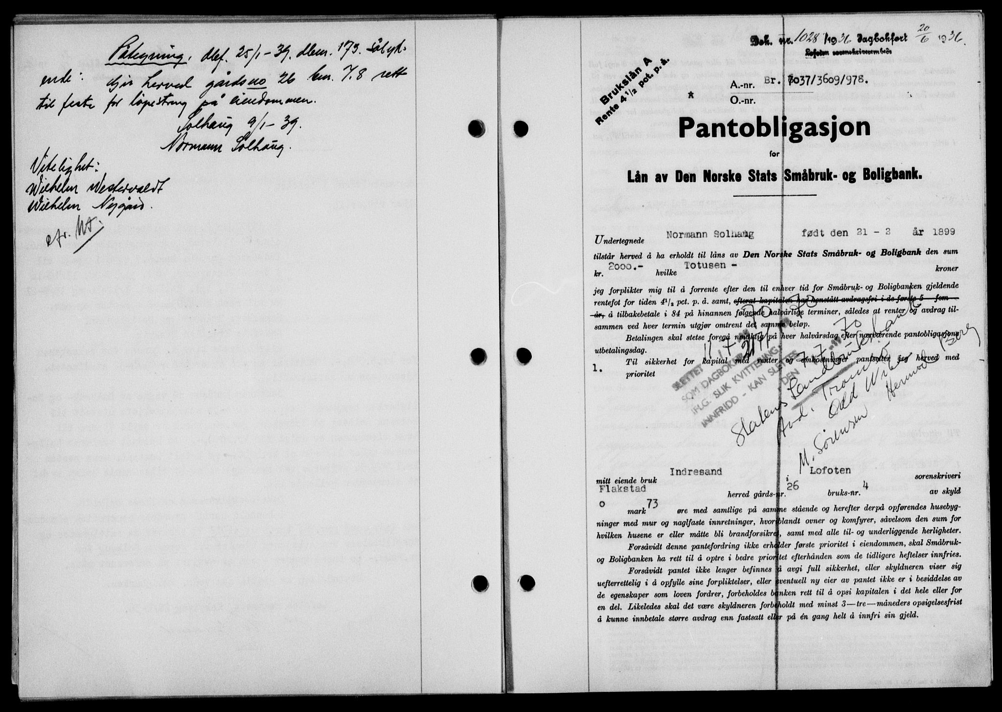 Lofoten sorenskriveri, SAT/A-0017/1/2/2C/L0033b: Mortgage book no. 33b, 1936-1936, Diary no: : 1028/1936