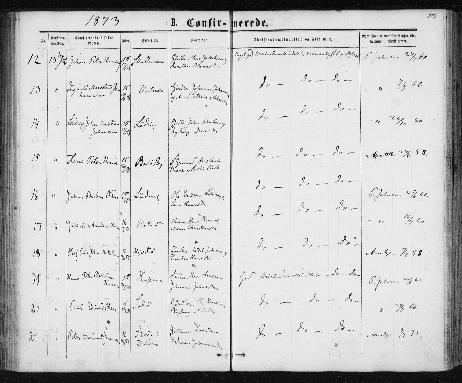 Ministerialprotokoller, klokkerbøker og fødselsregistre - Nordland, SAT/A-1459/801/L0008: Parish register (official) no. 801A08, 1864-1875, p. 209