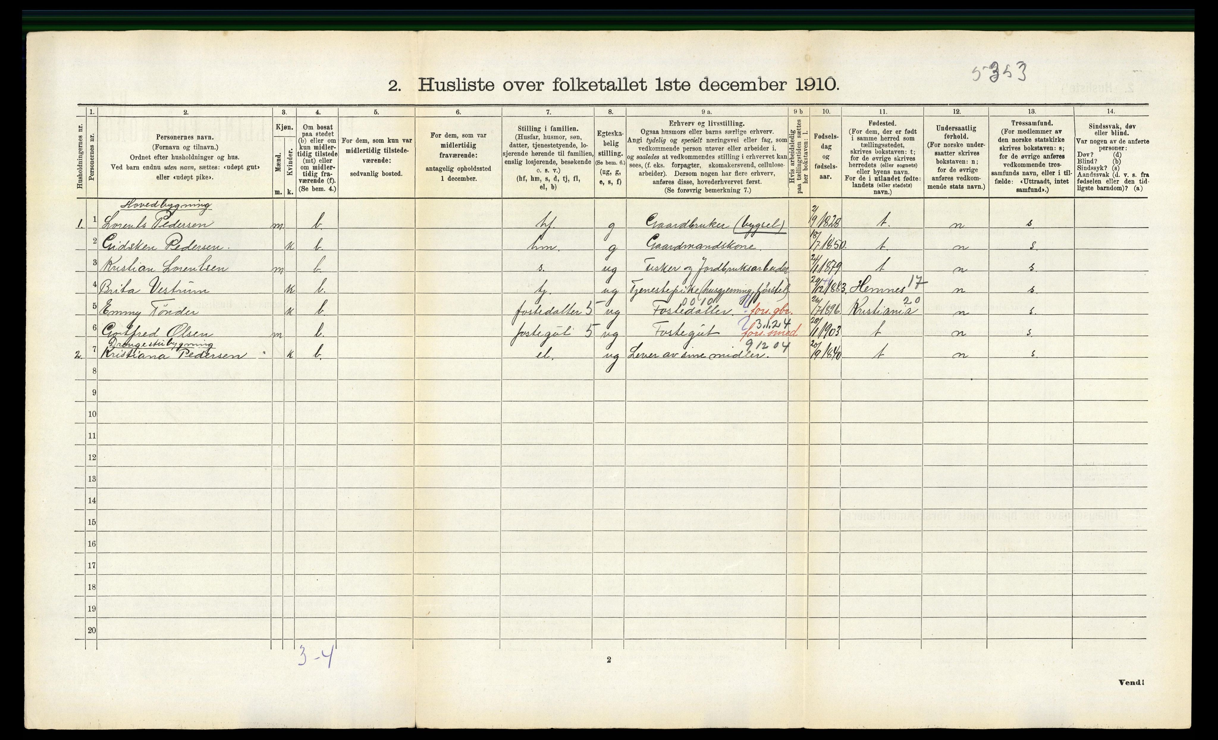 RA, 1910 census for Nesna, 1910, p. 487