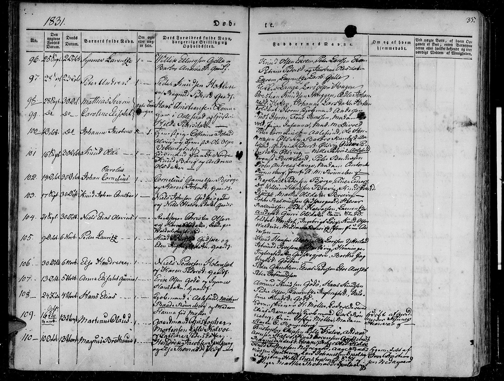 Ministerialprotokoller, klokkerbøker og fødselsregistre - Møre og Romsdal, AV/SAT-A-1454/528/L0395: Parish register (official) no. 528A06, 1828-1839, p. 35