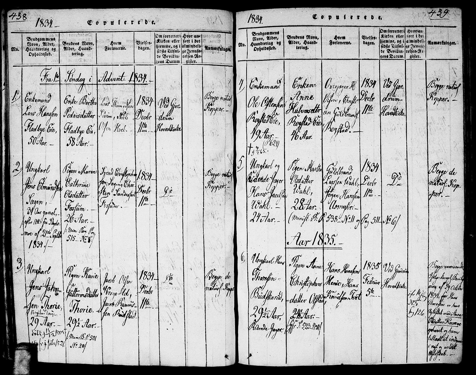 Gjerdrum prestekontor Kirkebøker, AV/SAO-A-10412b/G/Ga/L0001: Parish register (copy) no. I 1, 1816-1837, p. 438-439