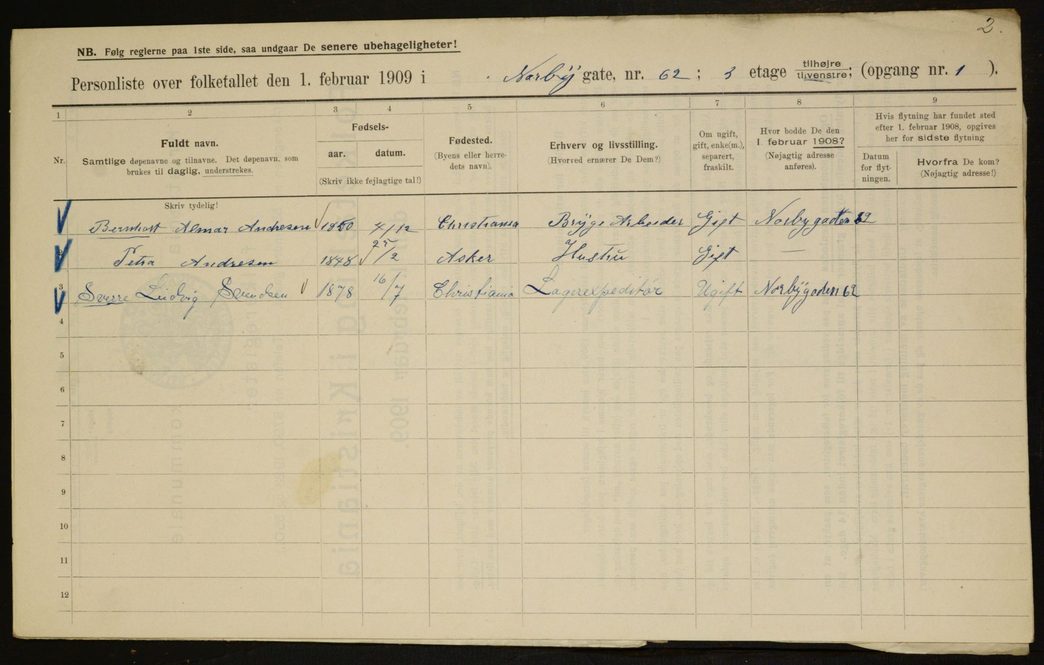 OBA, Municipal Census 1909 for Kristiania, 1909, p. 65321