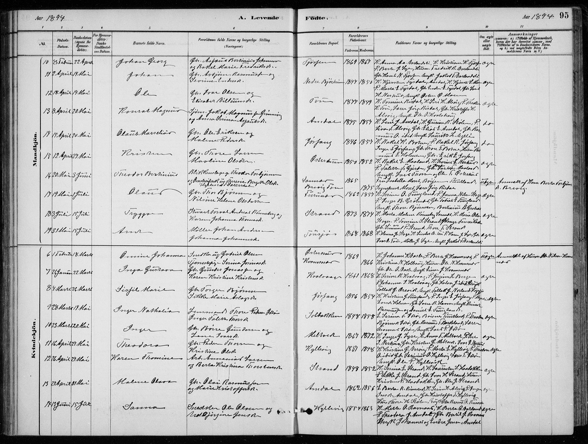 Strand sokneprestkontor, SAST/A-101828/H/Ha/Hab/L0004: Parish register (copy) no. B 4, 1878-1903, p. 95