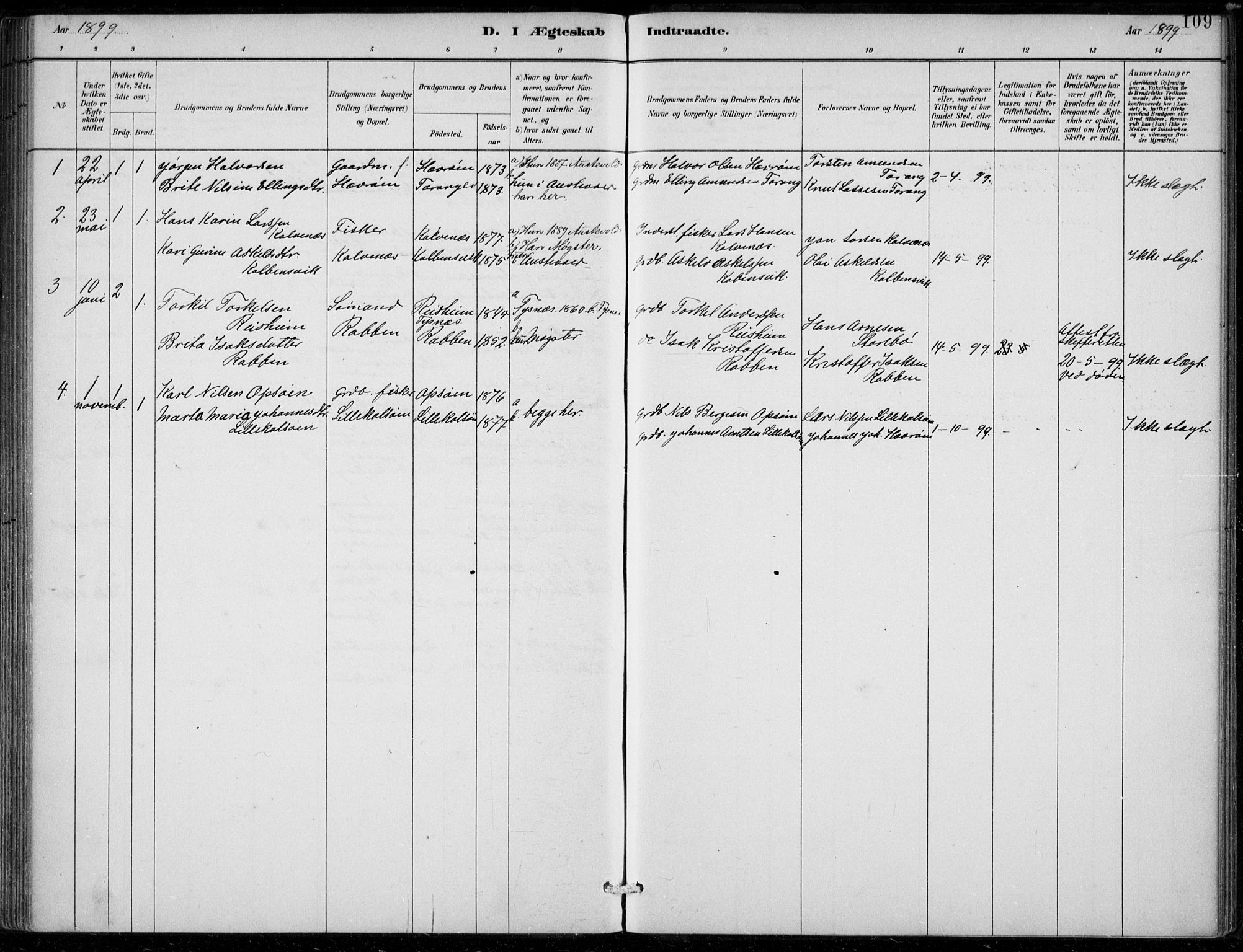 Sund sokneprestembete, AV/SAB-A-99930: Parish register (official) no. D 1, 1882-1899, p. 109