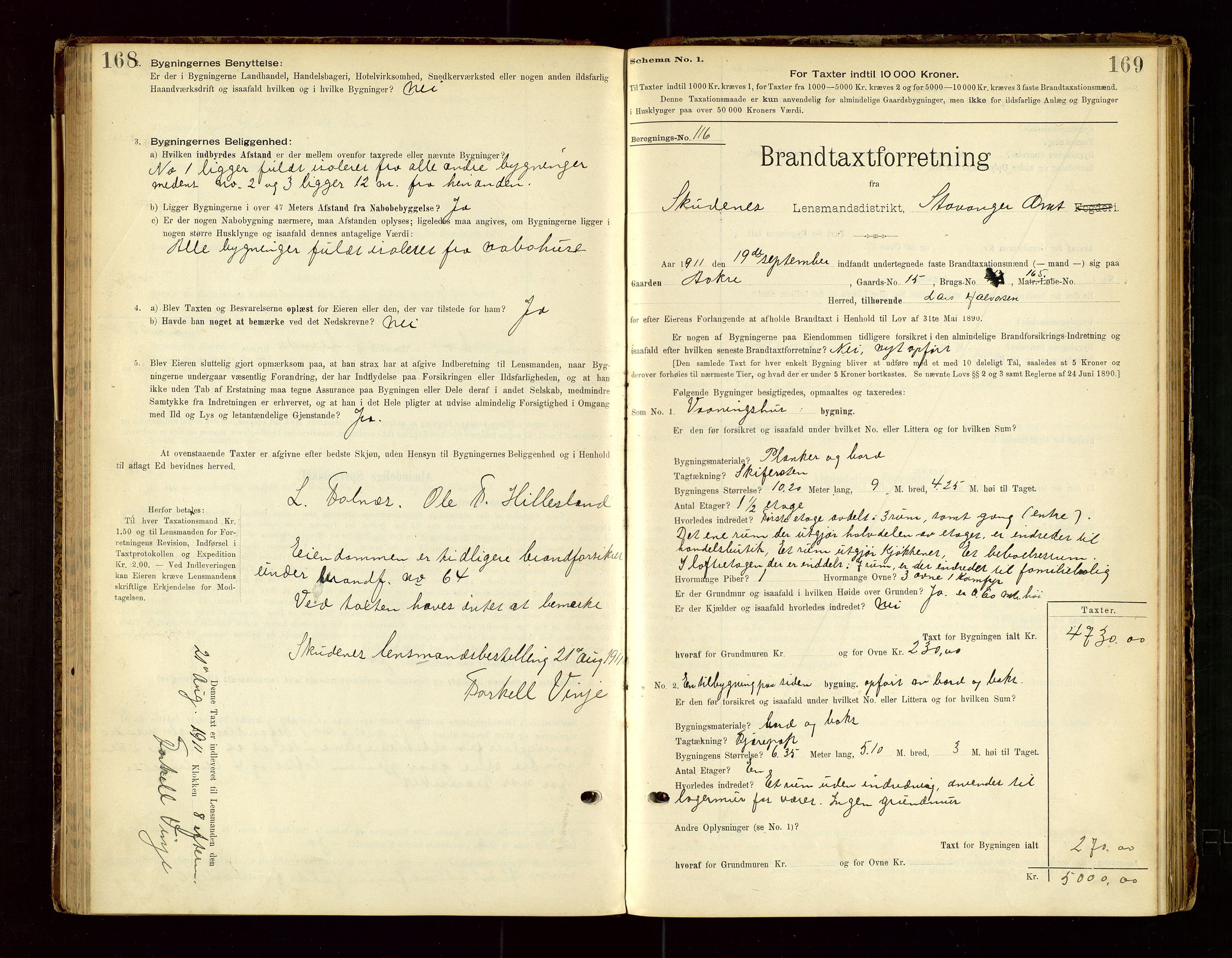 Skudenes lensmannskontor, AV/SAST-A-100444/Gob/L0001: "Brandtaxationsprotokoll", 1895-1924, p. 168-169