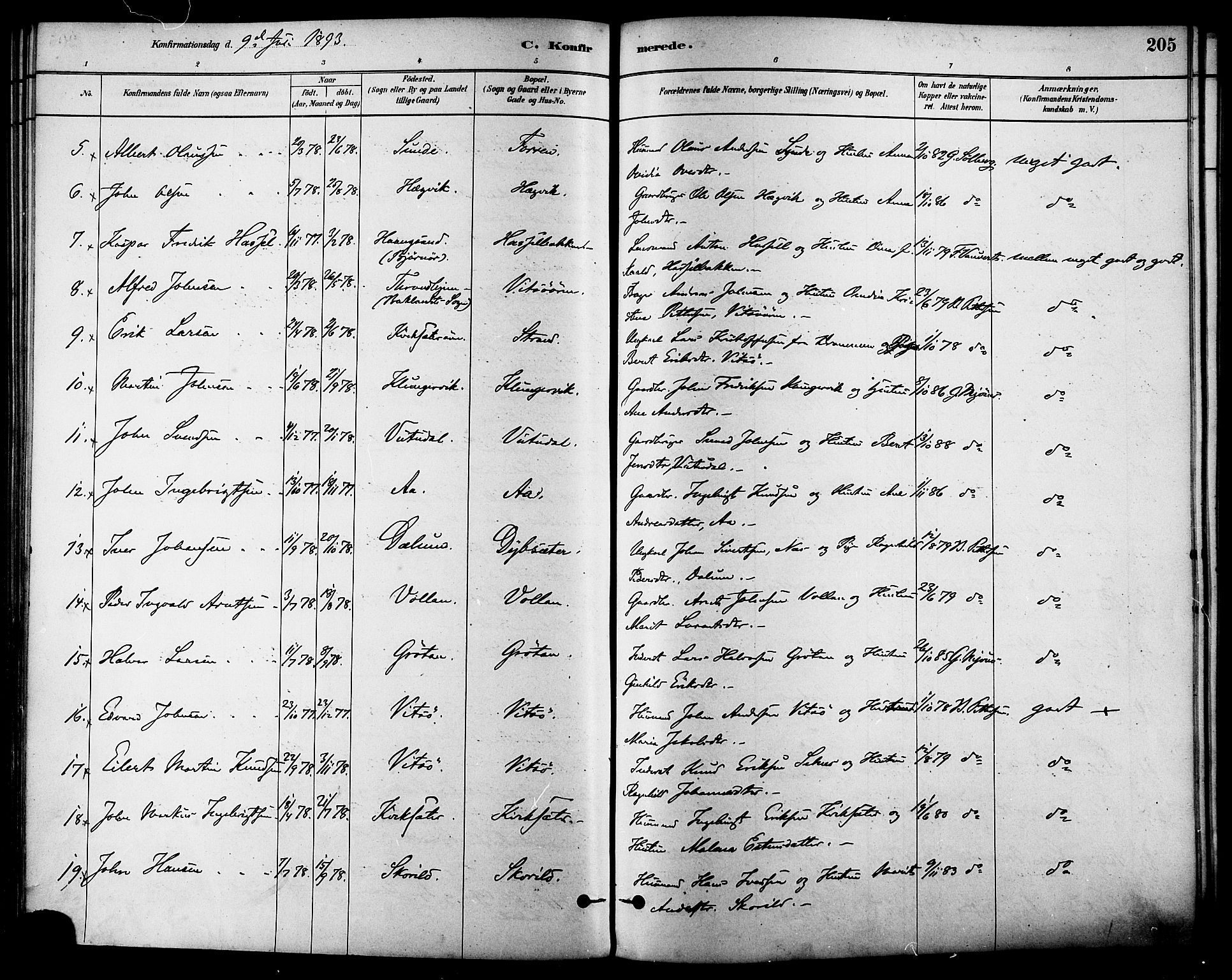 Ministerialprotokoller, klokkerbøker og fødselsregistre - Sør-Trøndelag, SAT/A-1456/630/L0496: Parish register (official) no. 630A09, 1879-1895, p. 205