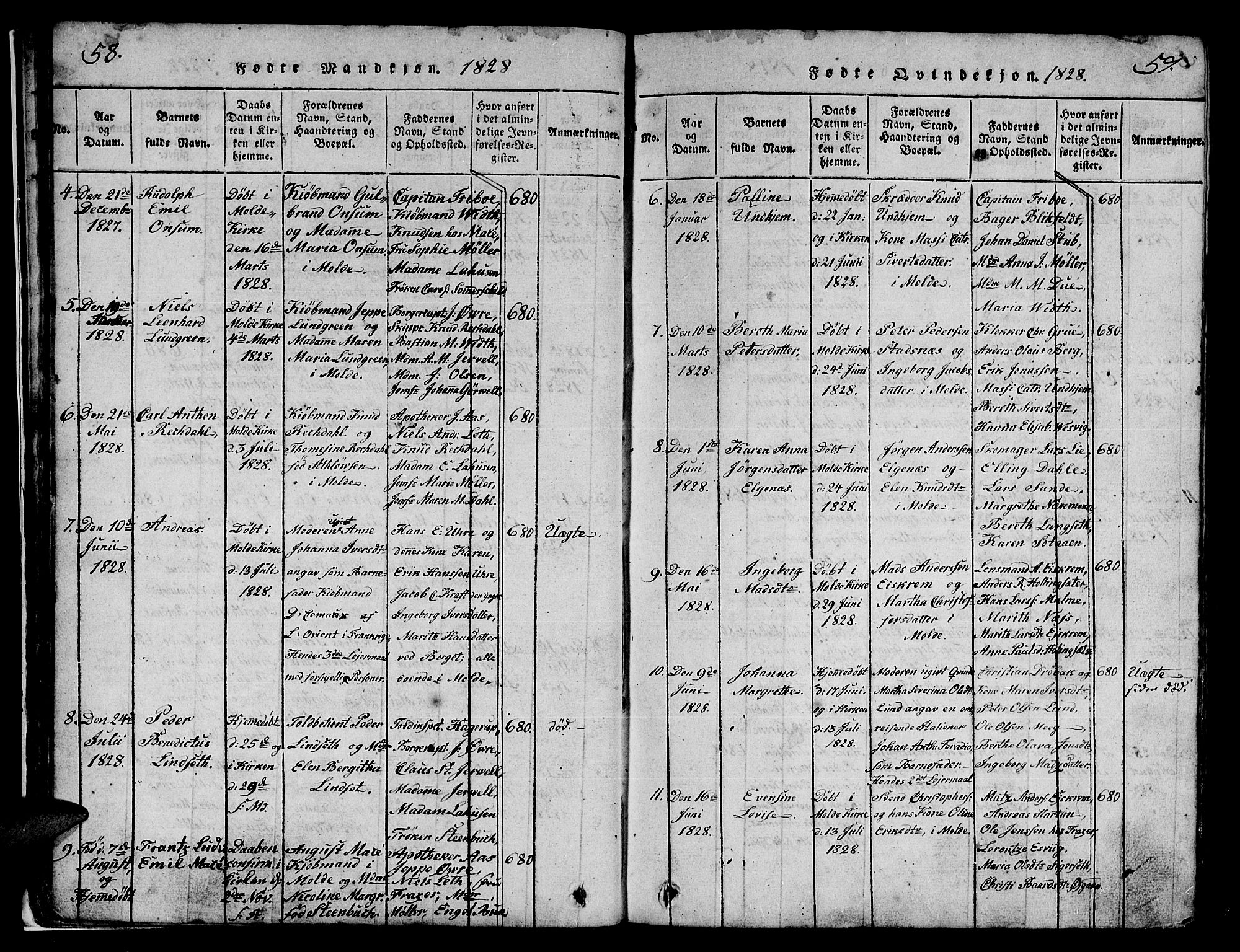Ministerialprotokoller, klokkerbøker og fødselsregistre - Møre og Romsdal, SAT/A-1454/558/L0700: Parish register (copy) no. 558C01, 1818-1868, p. 58-59