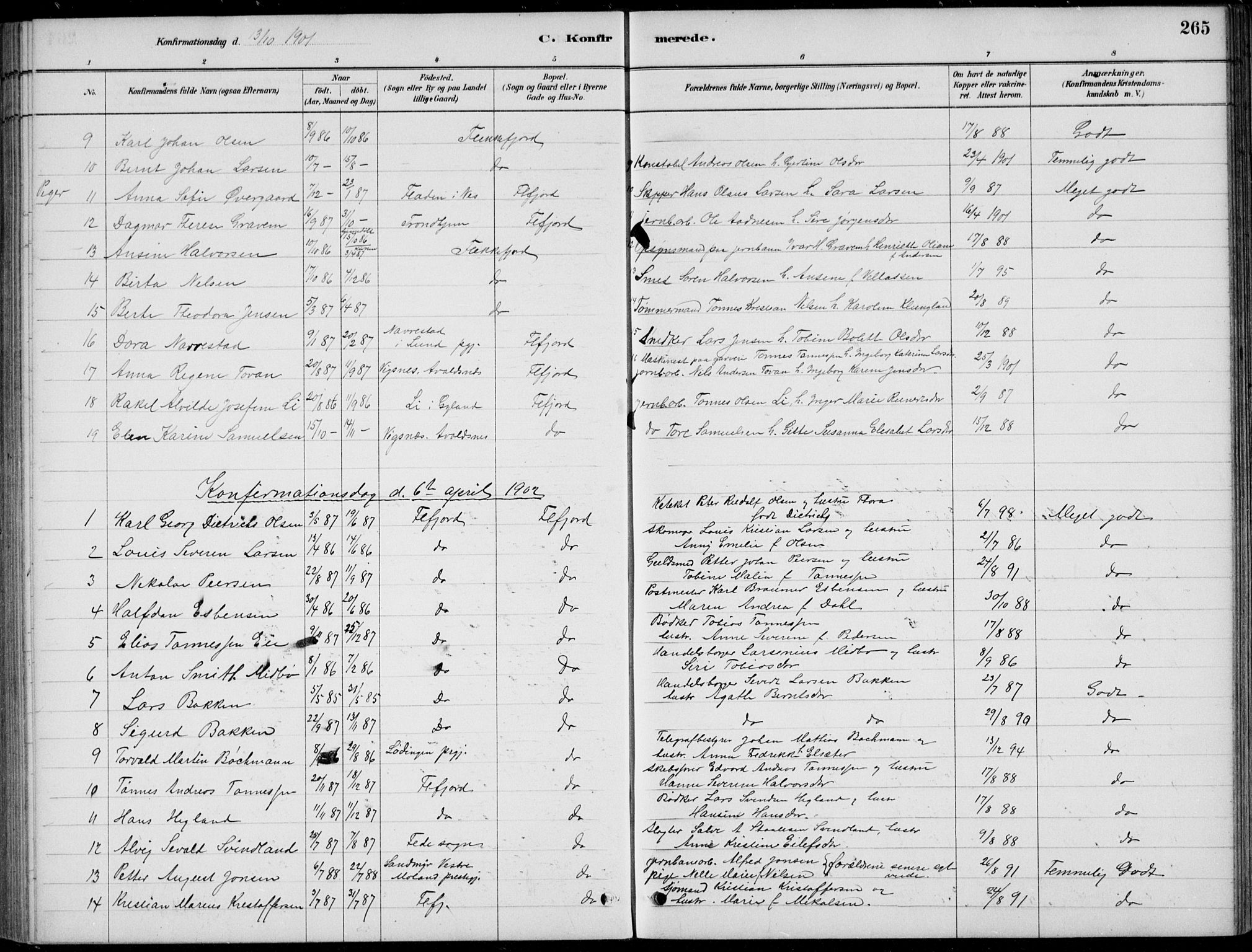 Flekkefjord sokneprestkontor, SAK/1111-0012/F/Fb/Fbc/L0007: Parish register (copy) no. B 7, 1880-1902, p. 265