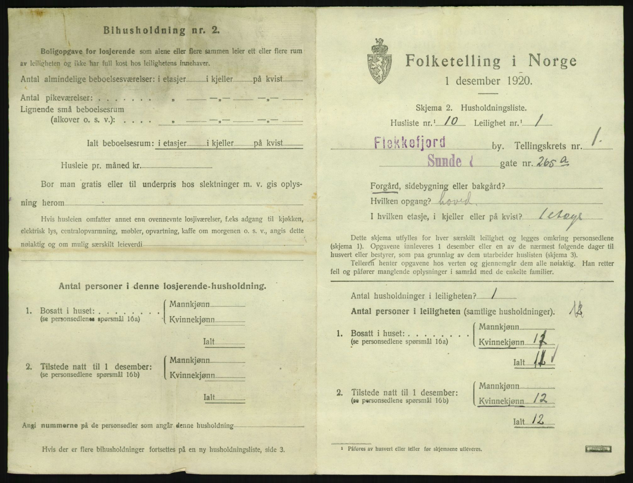 SAK, 1920 census for Flekkefjord, 1920, p. 830