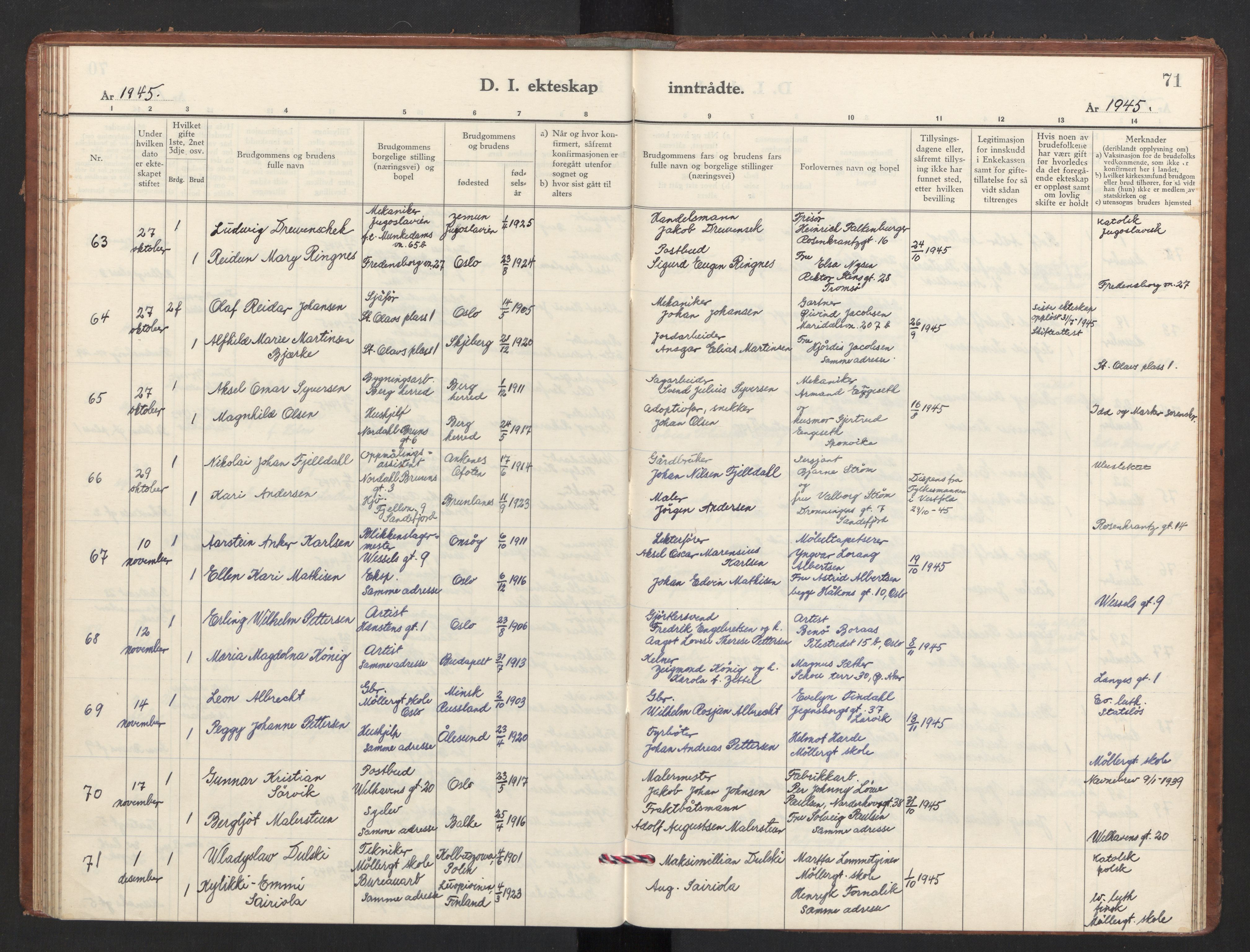 Trefoldighet prestekontor Kirkebøker, AV/SAO-A-10882/F/Fg/L0003: Parish register (official) no. VII 3, 1940-1948, p. 71