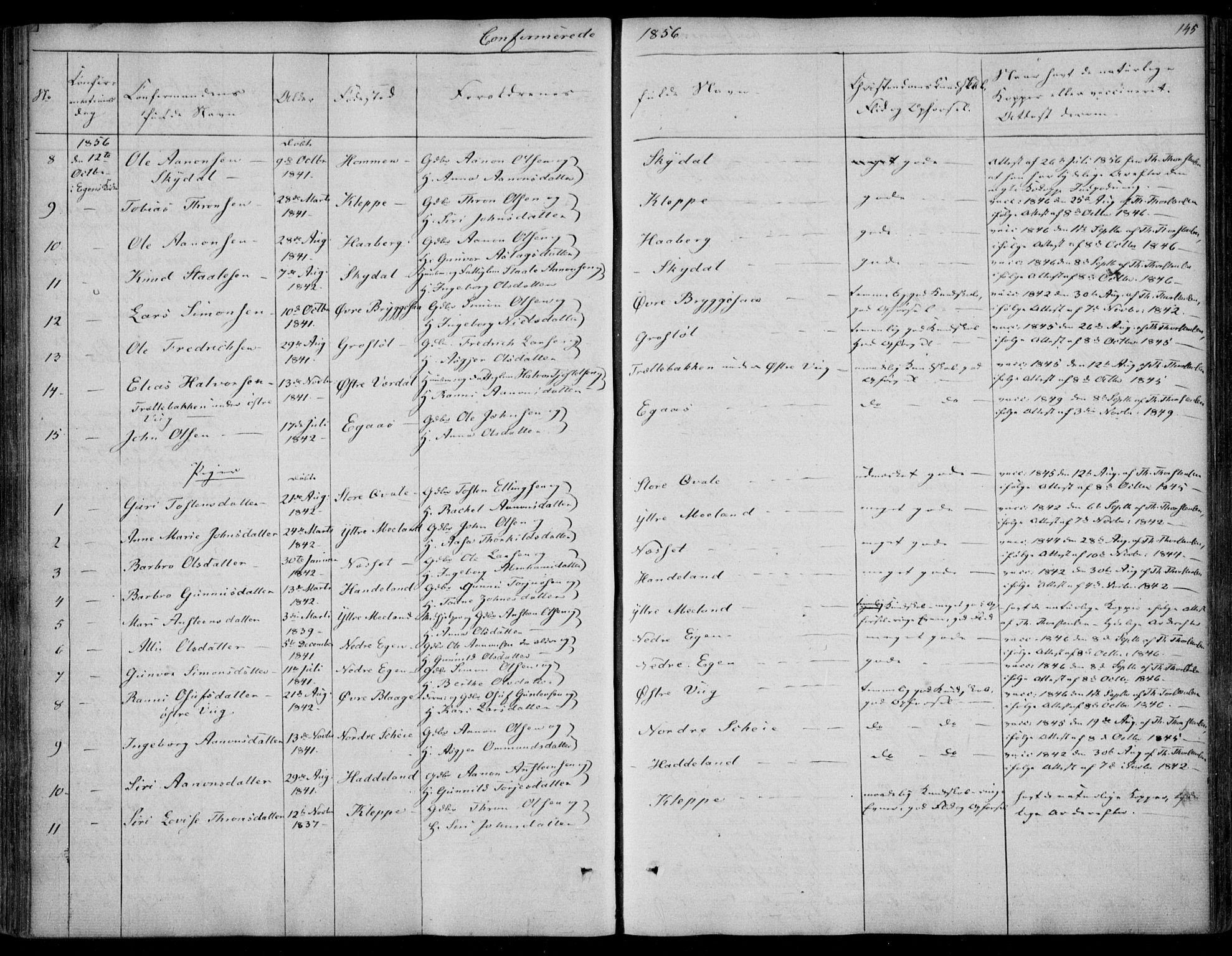 Hægebostad sokneprestkontor, SAK/1111-0024/F/Fa/Fab/L0002: Parish register (official) no. A 2, 1836-1872, p. 145