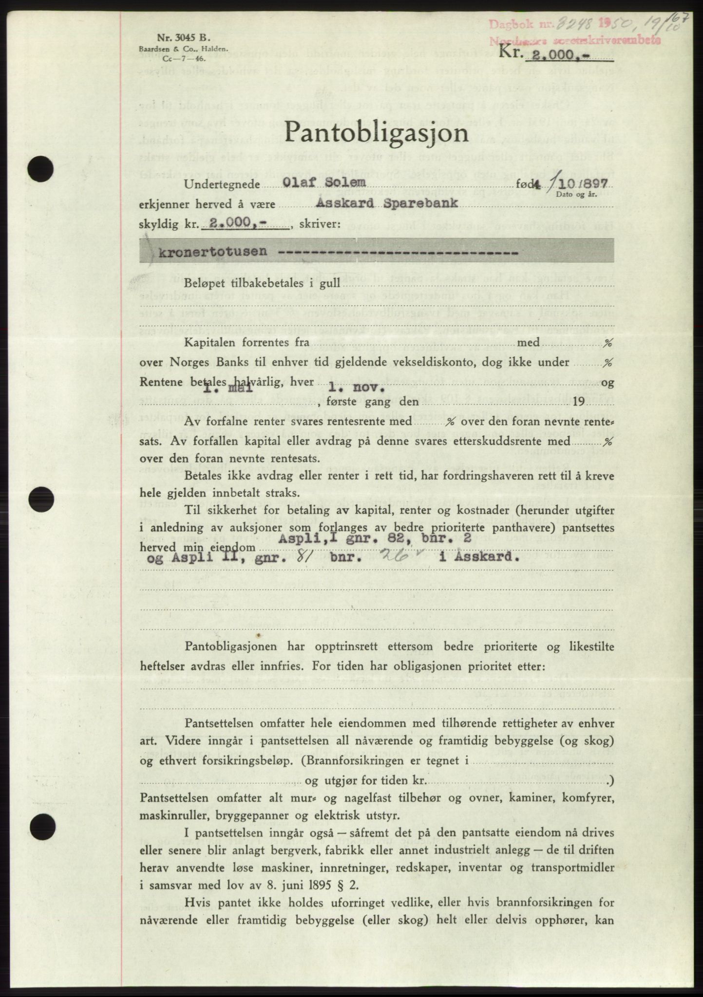 Nordmøre sorenskriveri, AV/SAT-A-4132/1/2/2Ca: Mortgage book no. B106, 1950-1950, Diary no: : 3248/1950