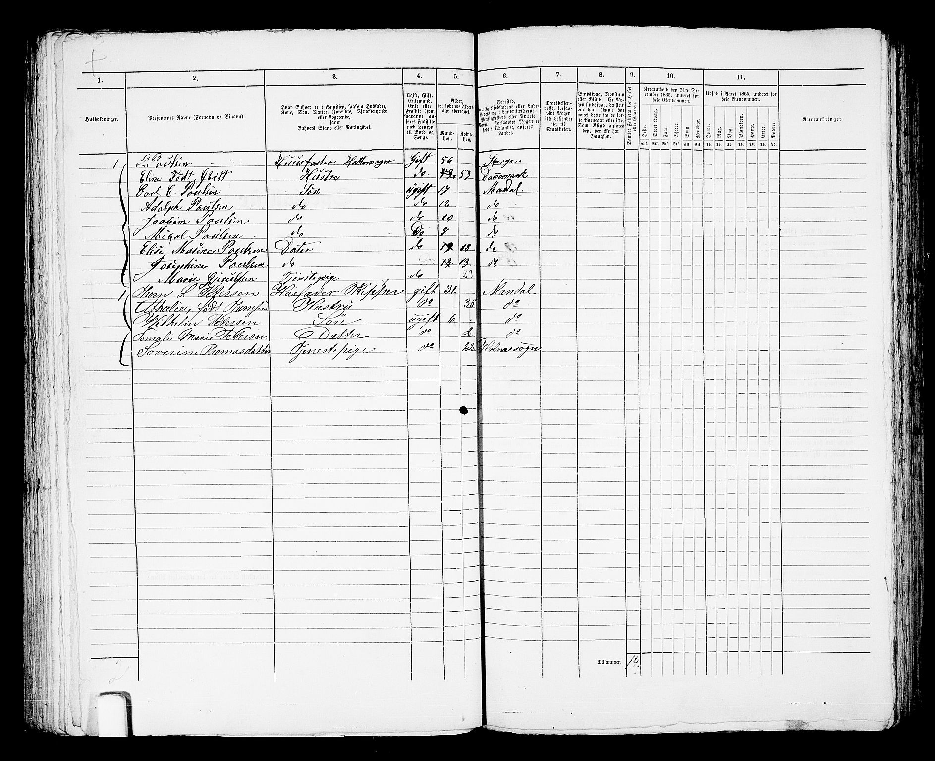 RA, 1865 census for Mandal/Mandal, 1865, p. 613