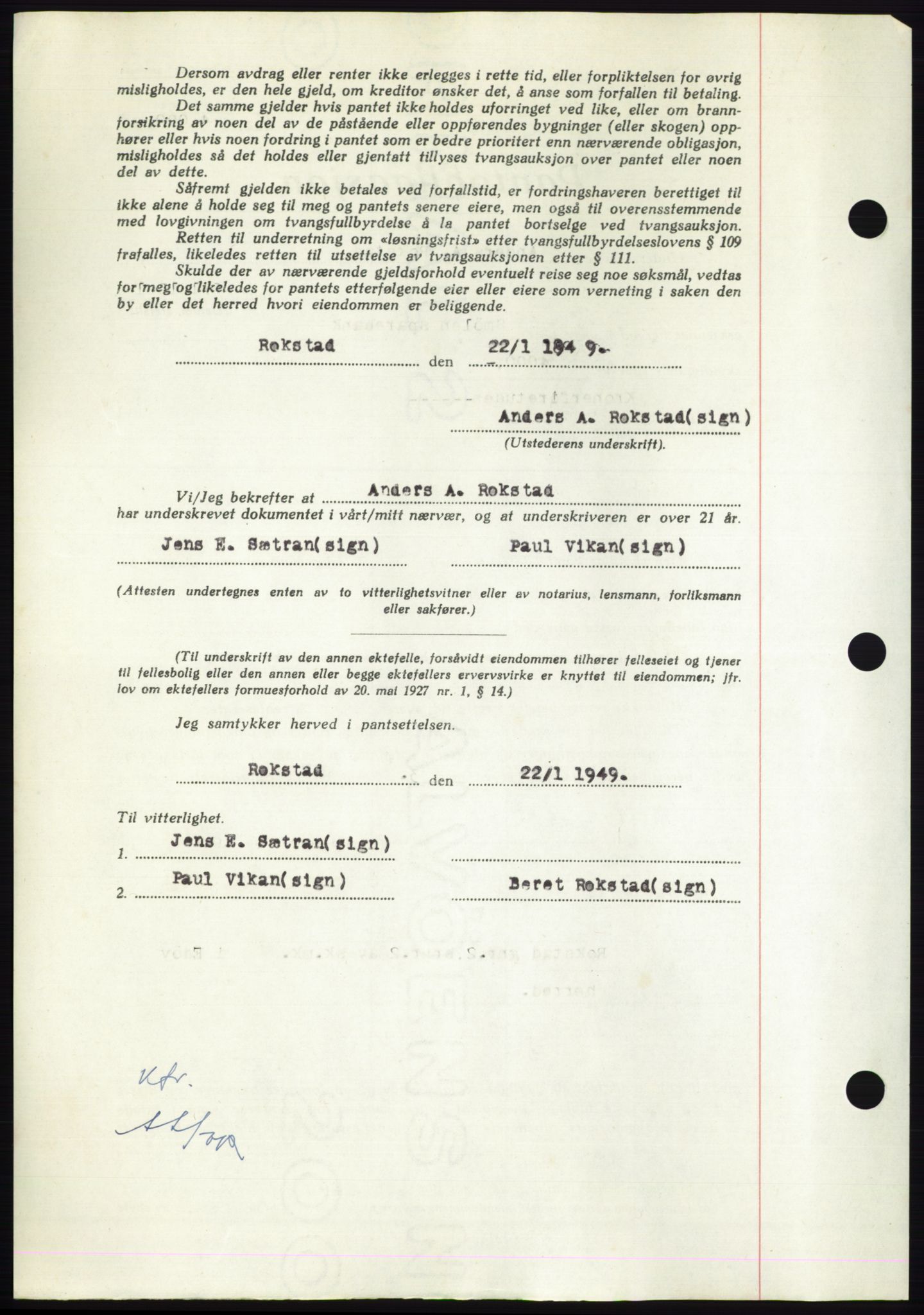 Nordmøre sorenskriveri, AV/SAT-A-4132/1/2/2Ca: Mortgage book no. B101, 1949-1949, Diary no: : 1016/1949