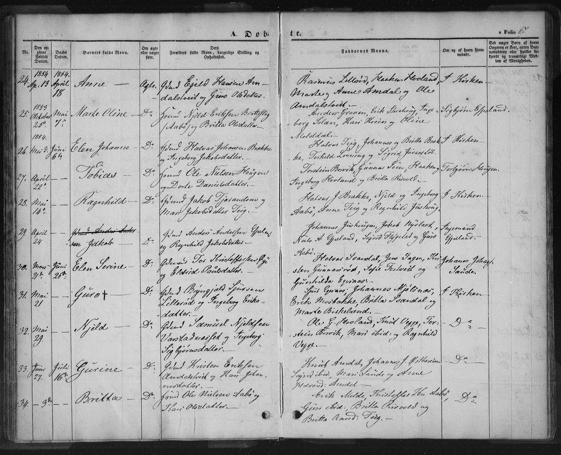 Sand sokneprestkontor, AV/SAST-A-101848/01/III/L0002: Parish register (official) no. A 2, 1838-1859, p. 67