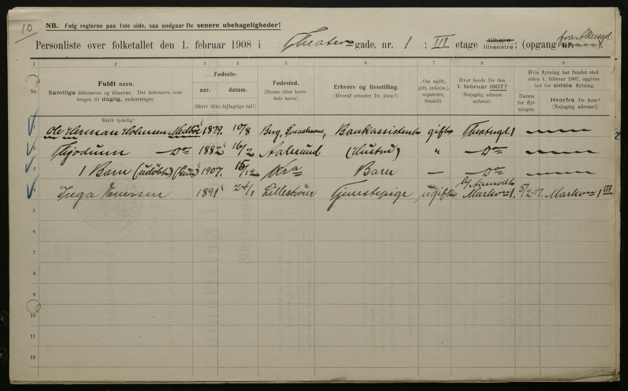 OBA, Municipal Census 1908 for Kristiania, 1908, p. 96189