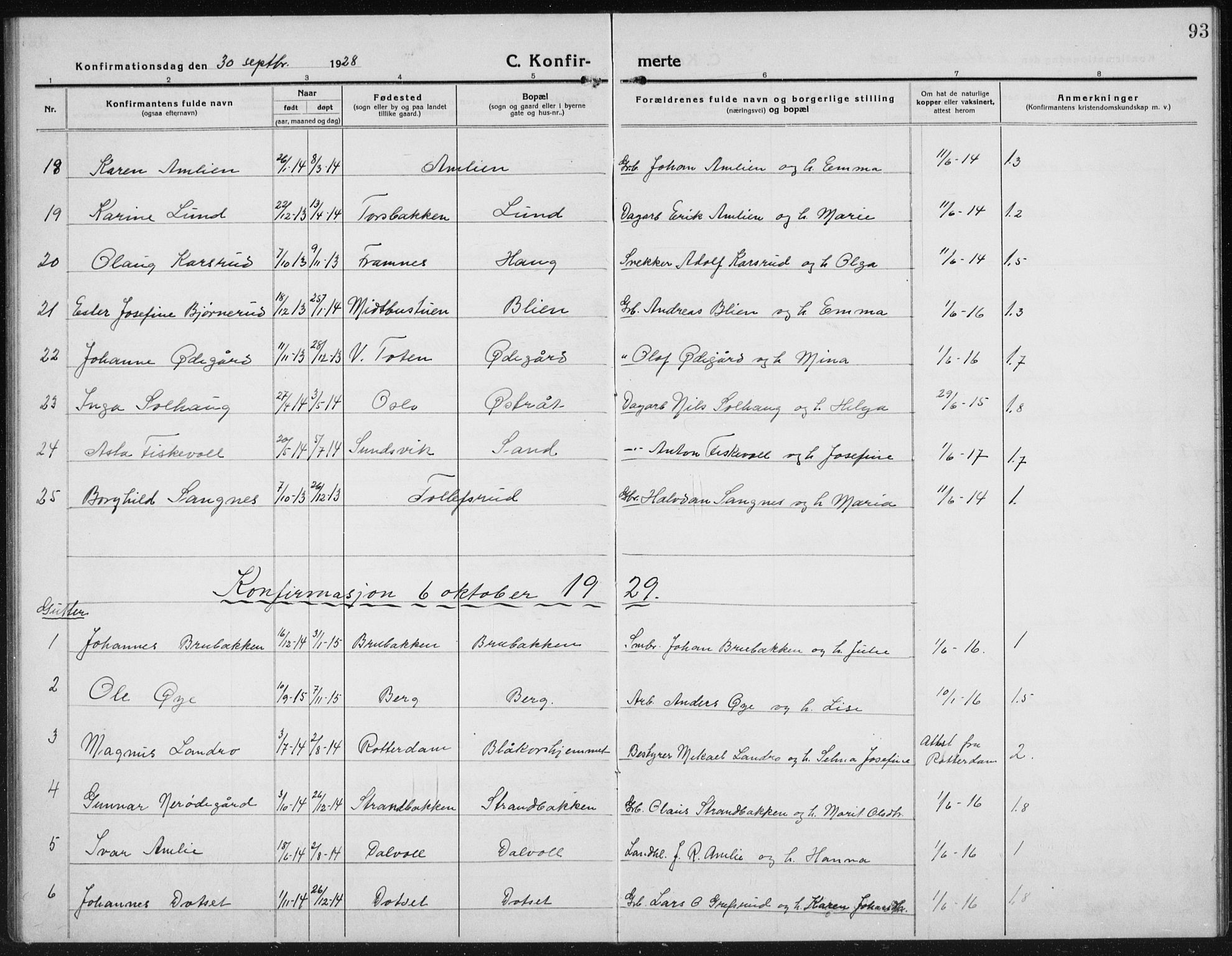 Kolbu prestekontor, AV/SAH-PREST-110/H/Ha/Hab/L0006: Parish register (copy) no. 6, 1916-1934, p. 93