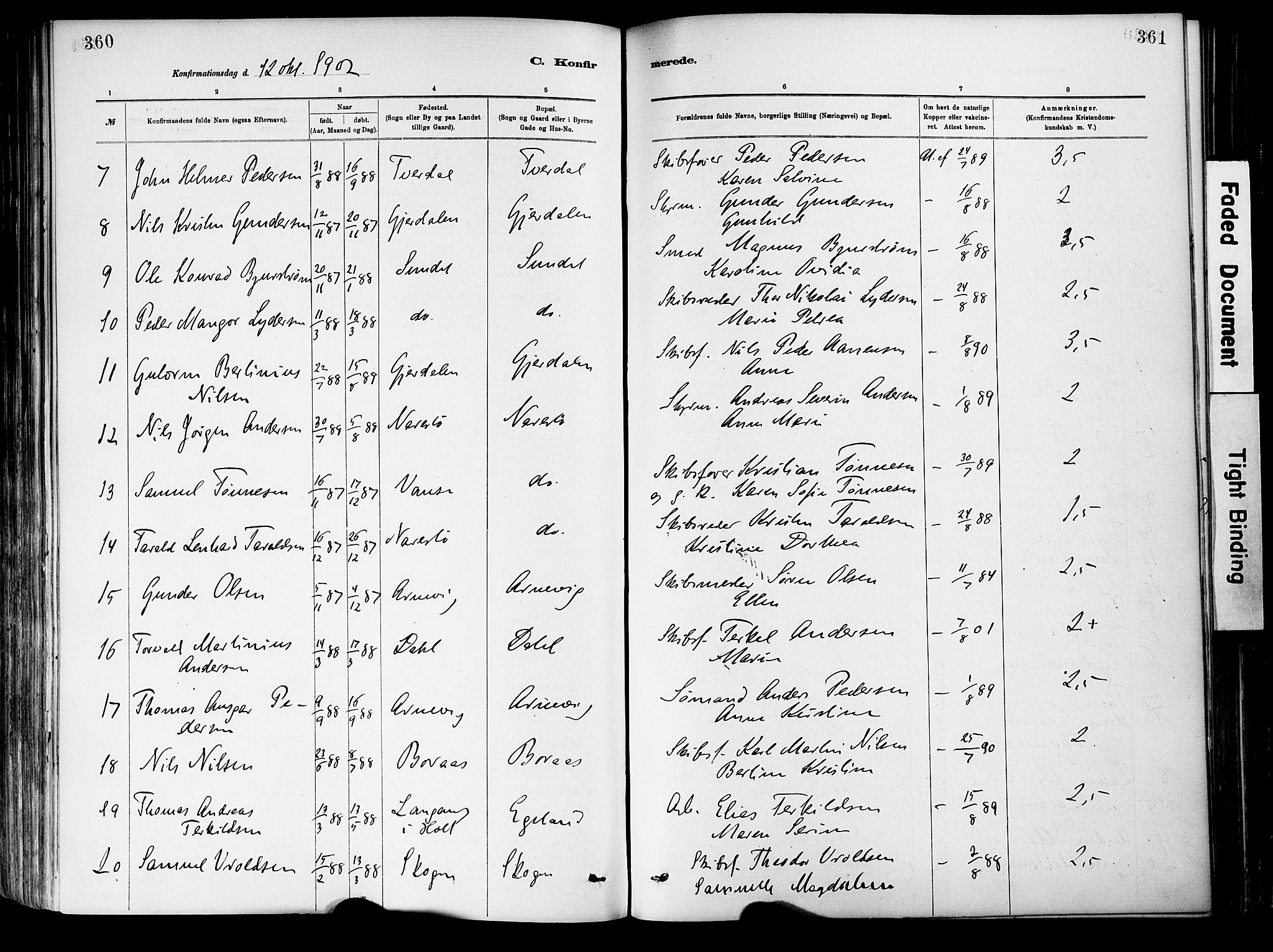 Dypvåg sokneprestkontor, SAK/1111-0007/F/Fa/Fab/L0001: Parish register (official) no. A 1, 1885-1912, p. 360-361