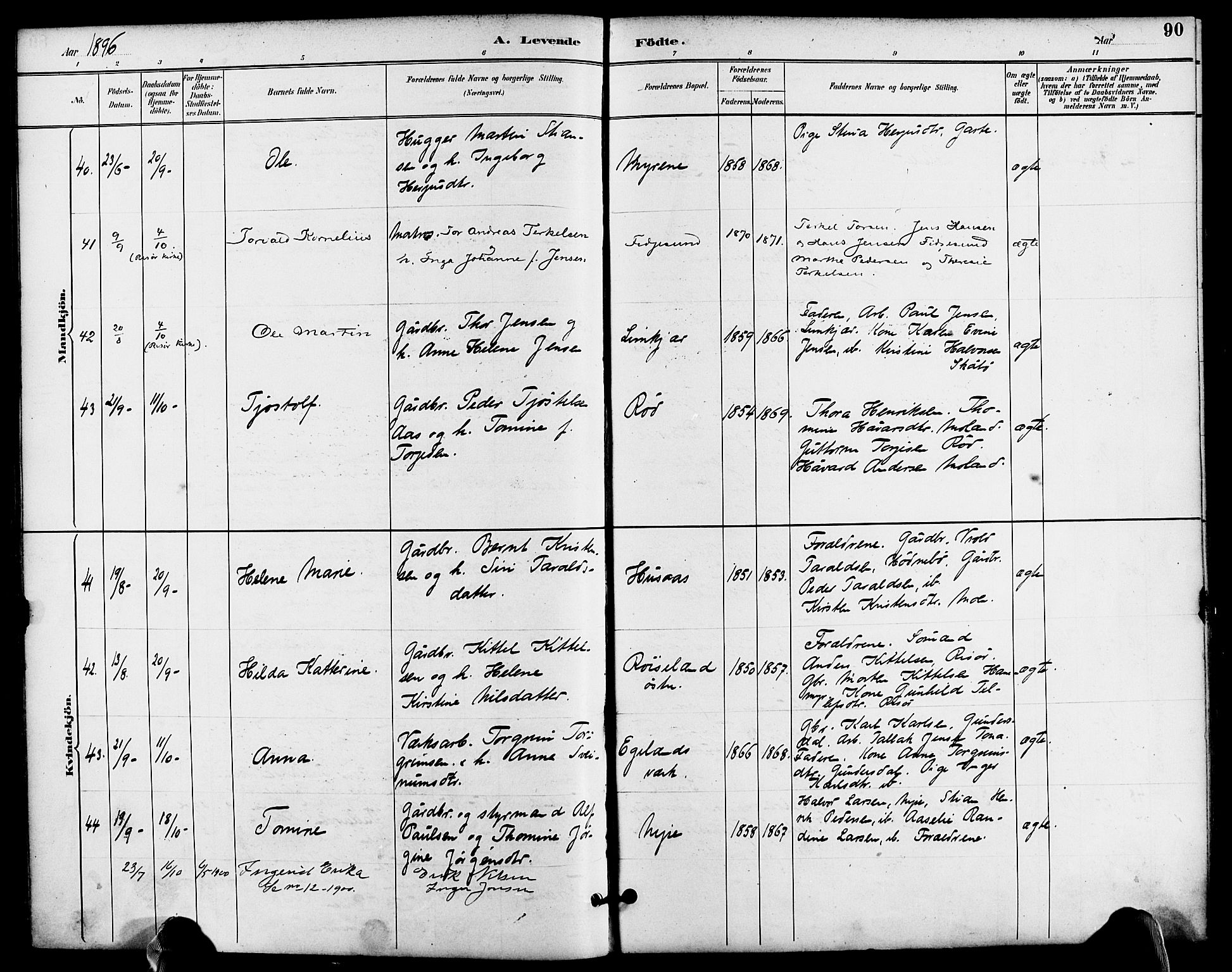 Søndeled sokneprestkontor, AV/SAK-1111-0038/F/Fa/L0005: Parish register (official) no. A 5, 1889-1899, p. 90