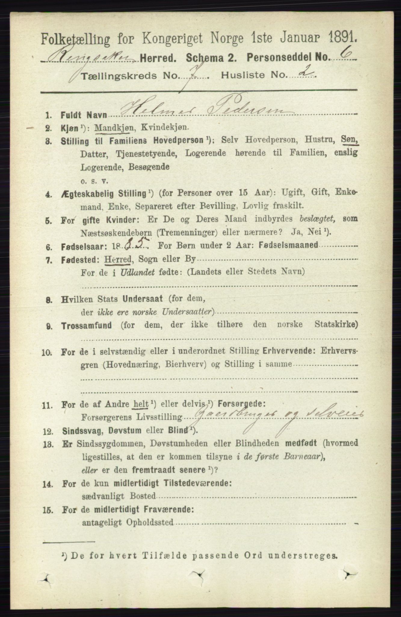 RA, 1891 census for 0412 Ringsaker, 1891, p. 3887