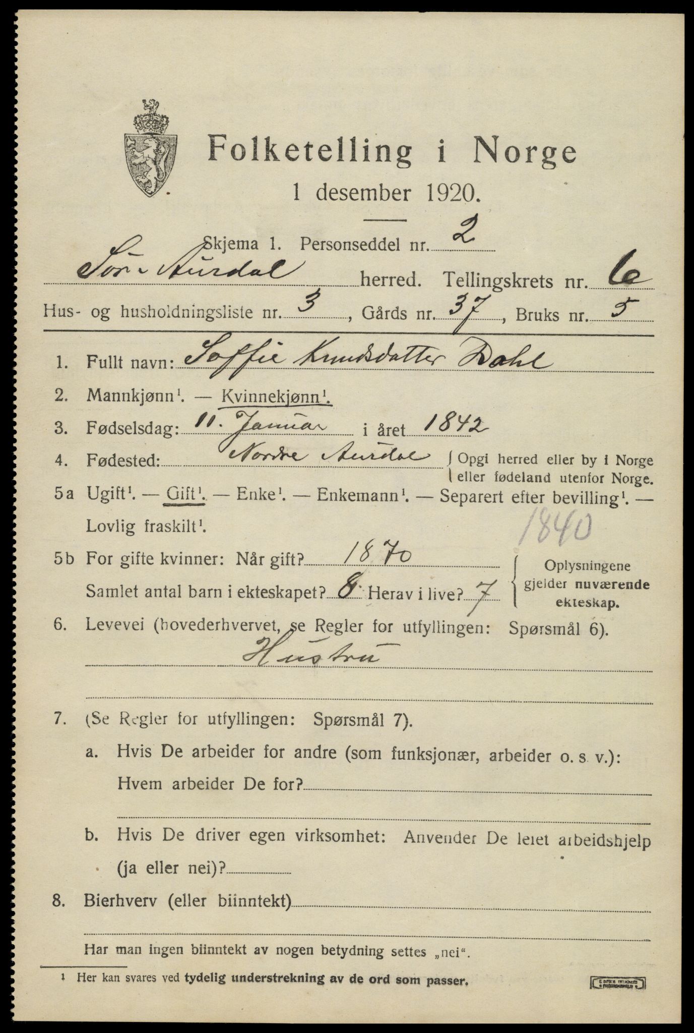 SAH, 1920 census for Sør-Aurdal, 1920, p. 2933