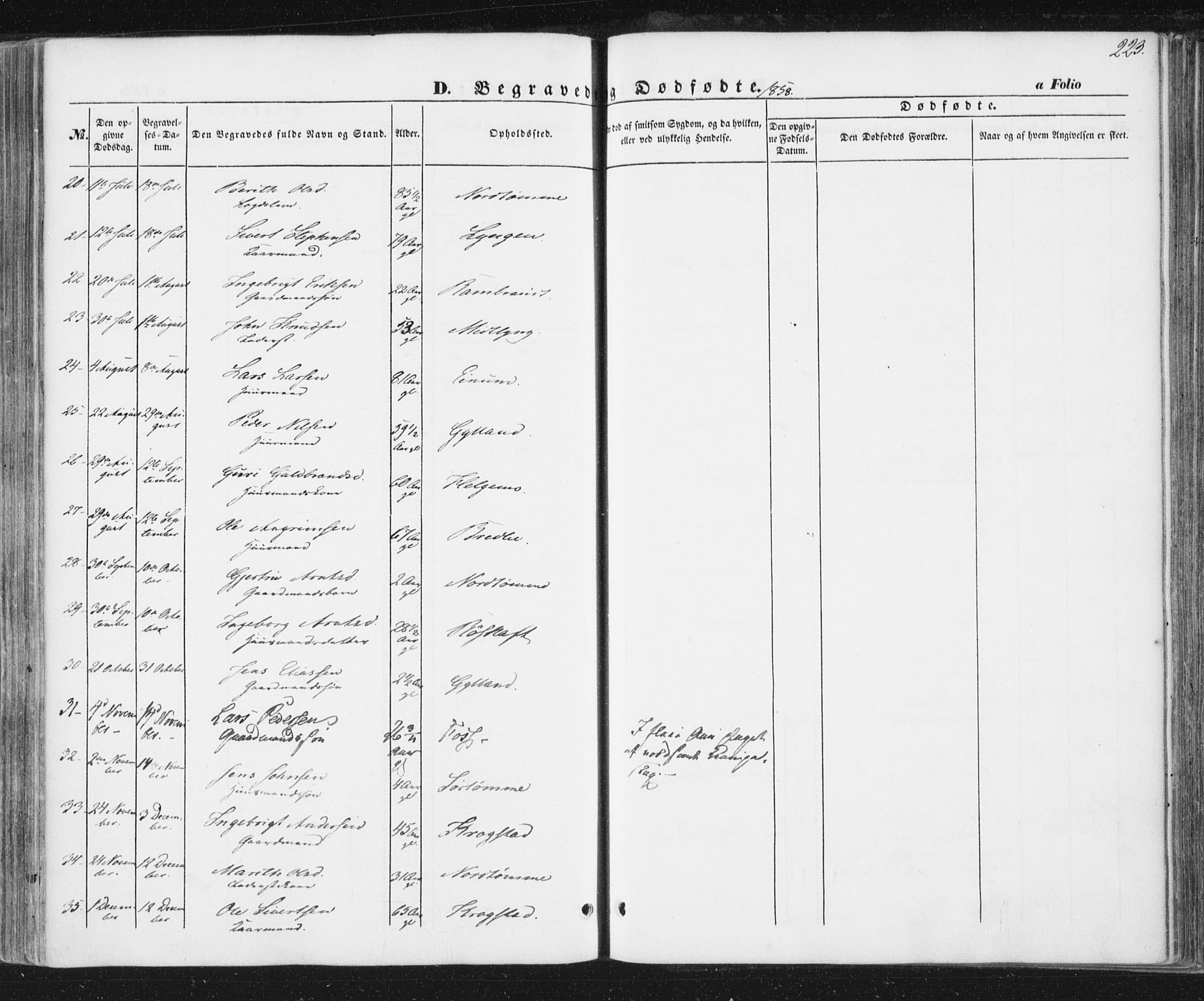 Ministerialprotokoller, klokkerbøker og fødselsregistre - Sør-Trøndelag, AV/SAT-A-1456/692/L1103: Parish register (official) no. 692A03, 1849-1870, p. 223