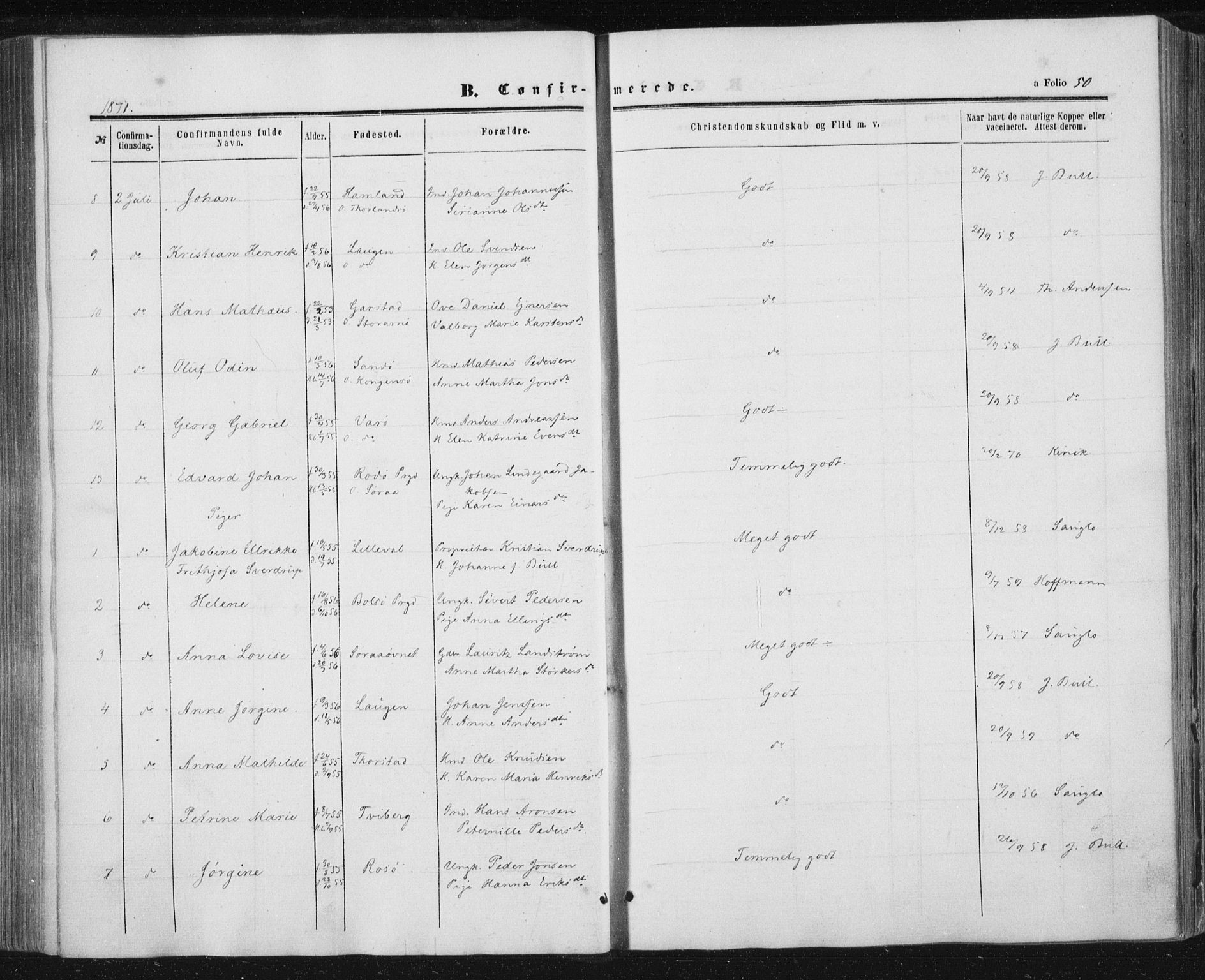 Ministerialprotokoller, klokkerbøker og fødselsregistre - Nord-Trøndelag, SAT/A-1458/784/L0670: Parish register (official) no. 784A05, 1860-1876, p. 50