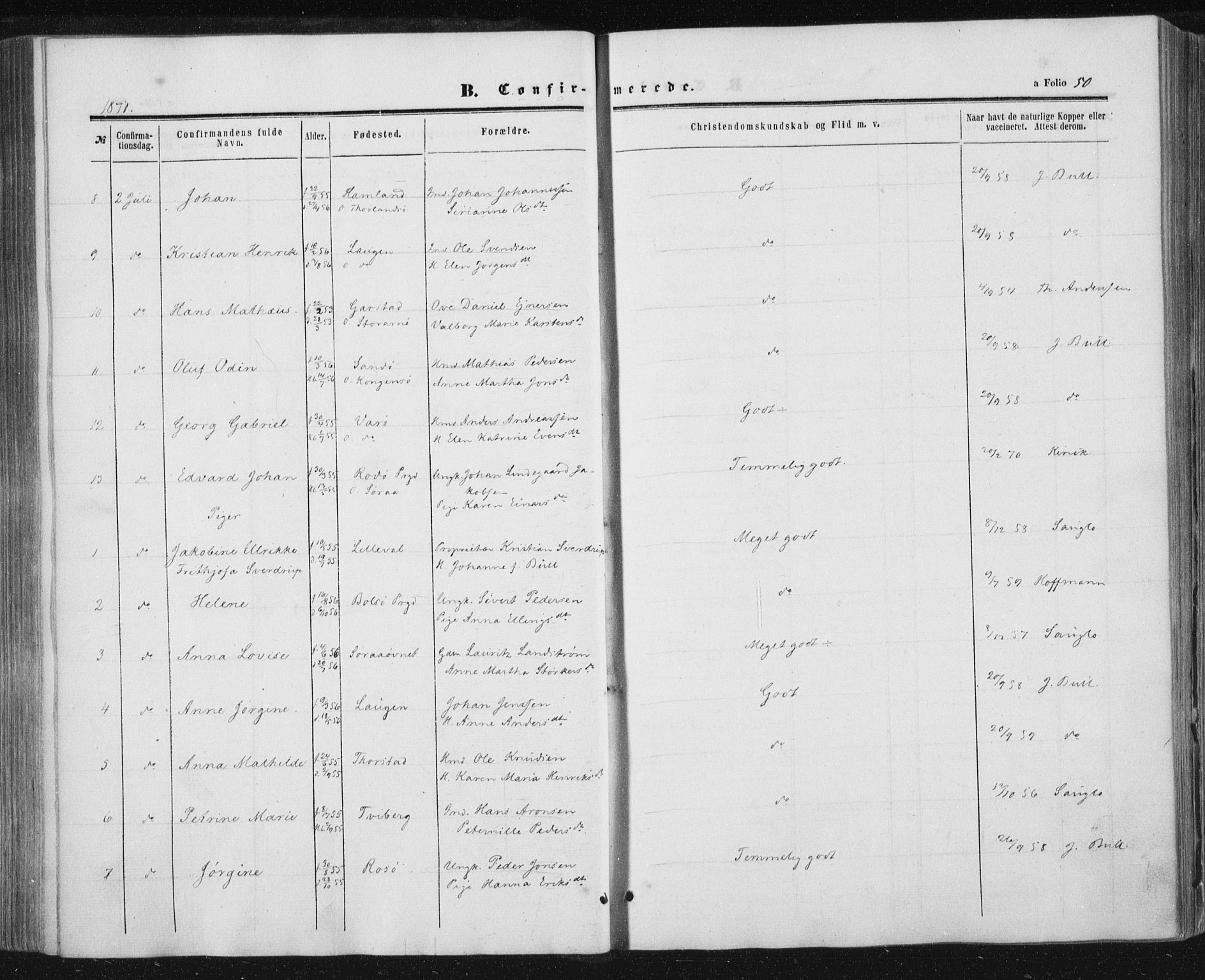 Ministerialprotokoller, klokkerbøker og fødselsregistre - Nord-Trøndelag, AV/SAT-A-1458/784/L0670: Parish register (official) no. 784A05, 1860-1876, p. 50