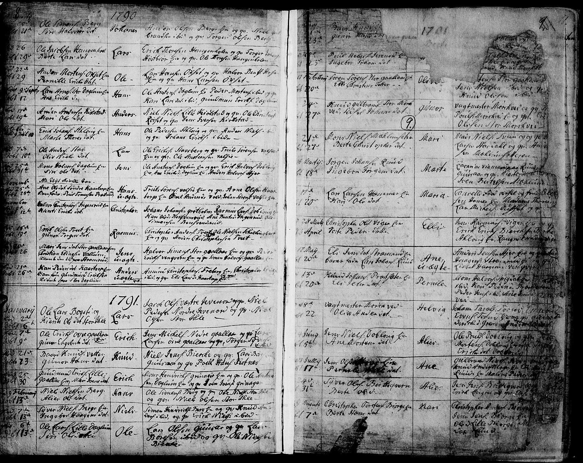 Vang prestekontor, Hedmark, SAH/PREST-008/H/Ha/Haa/L0002B: Parish register (official) no. 2B, 1789-1810, p. 8-9