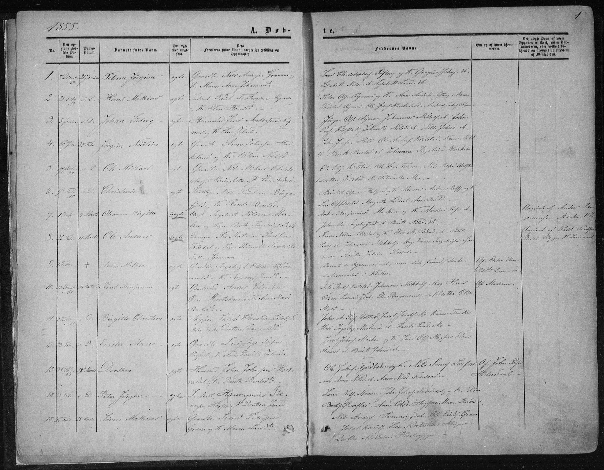 Ministerialprotokoller, klokkerbøker og fødselsregistre - Nordland, SAT/A-1459/820/L0293: Parish register (official) no. 820A14, 1855-1865, p. 1