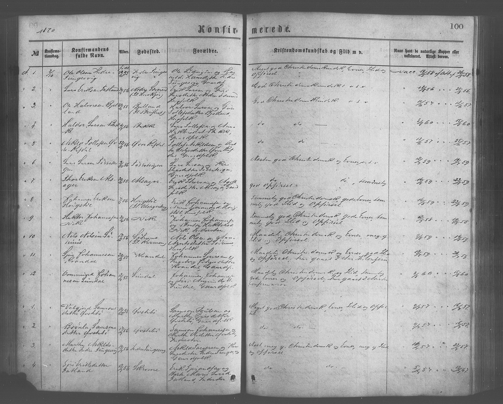 Skånevik sokneprestembete, AV/SAB-A-77801/H/Haa: Parish register (official) no. A 6, 1869-1878, p. 100