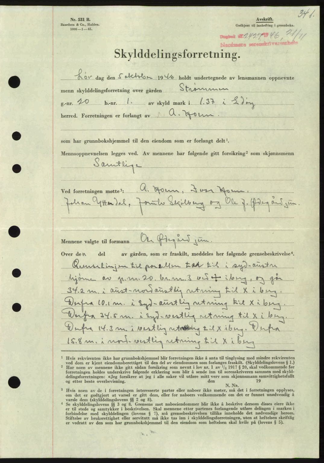 Nordmøre sorenskriveri, AV/SAT-A-4132/1/2/2Ca: Mortgage book no. A103, 1946-1947, Diary no: : 2427/1946