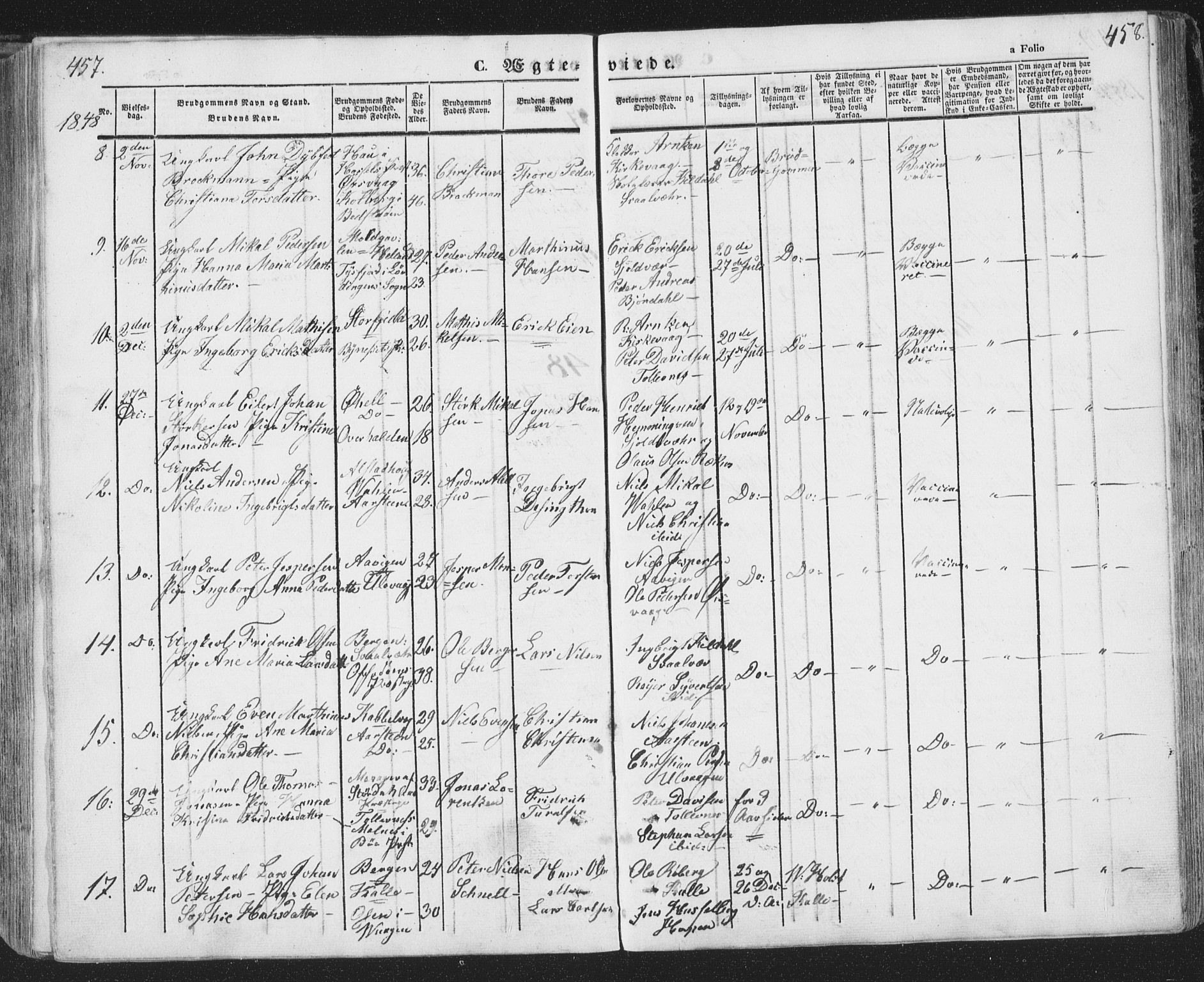 Ministerialprotokoller, klokkerbøker og fødselsregistre - Nordland, AV/SAT-A-1459/874/L1072: Parish register (copy) no. 874C01, 1843-1859, p. 457-458