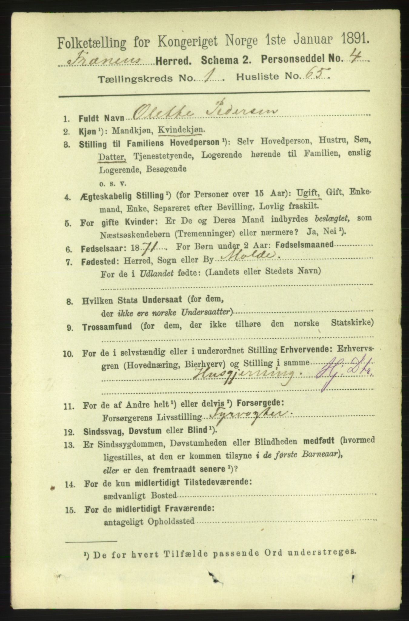 RA, 1891 census for 1548 Fræna, 1891, p. 448