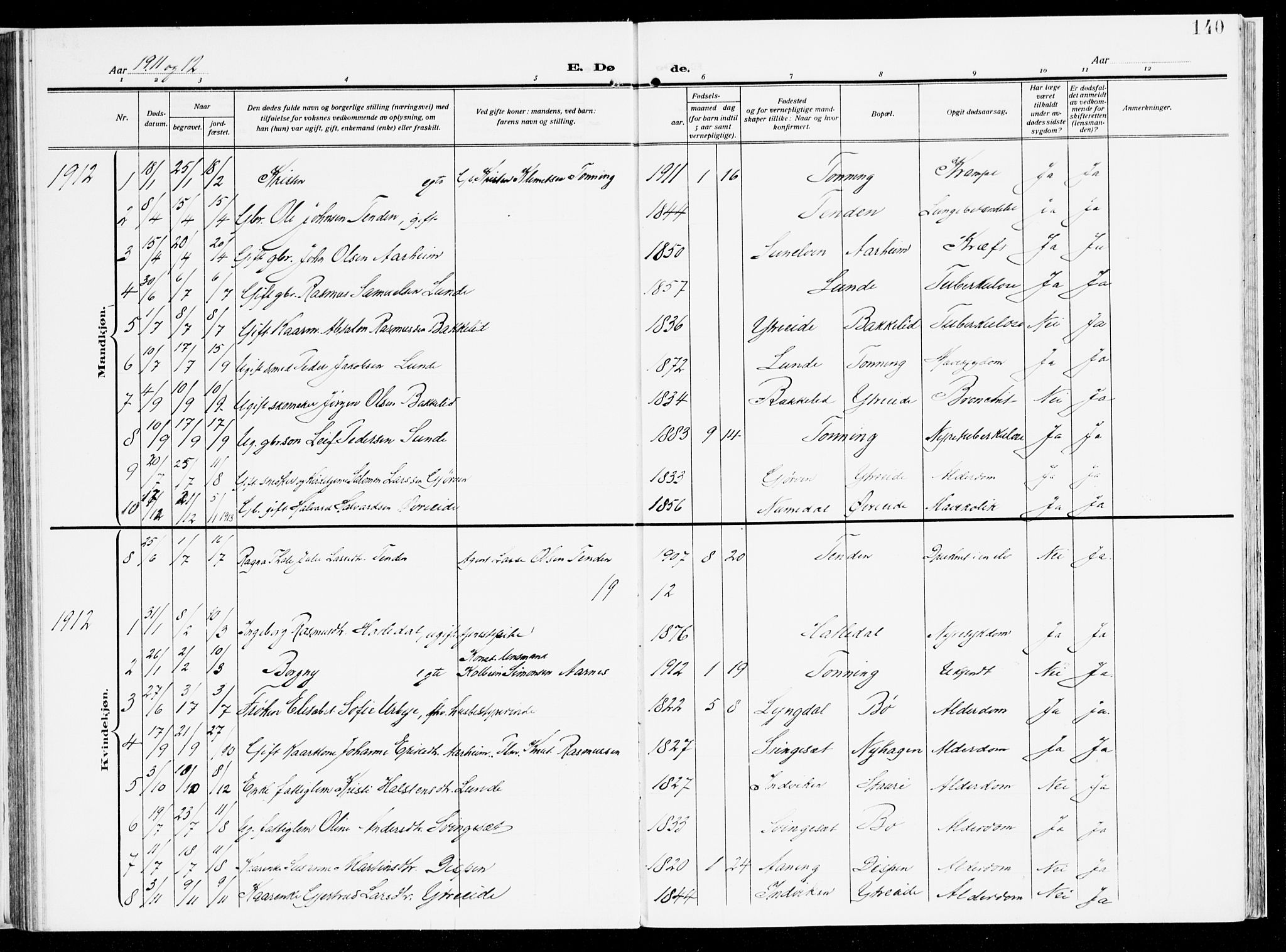 Stryn Sokneprestembete, AV/SAB-A-82501: Parish register (official) no. B 2, 1908-1936, p. 140