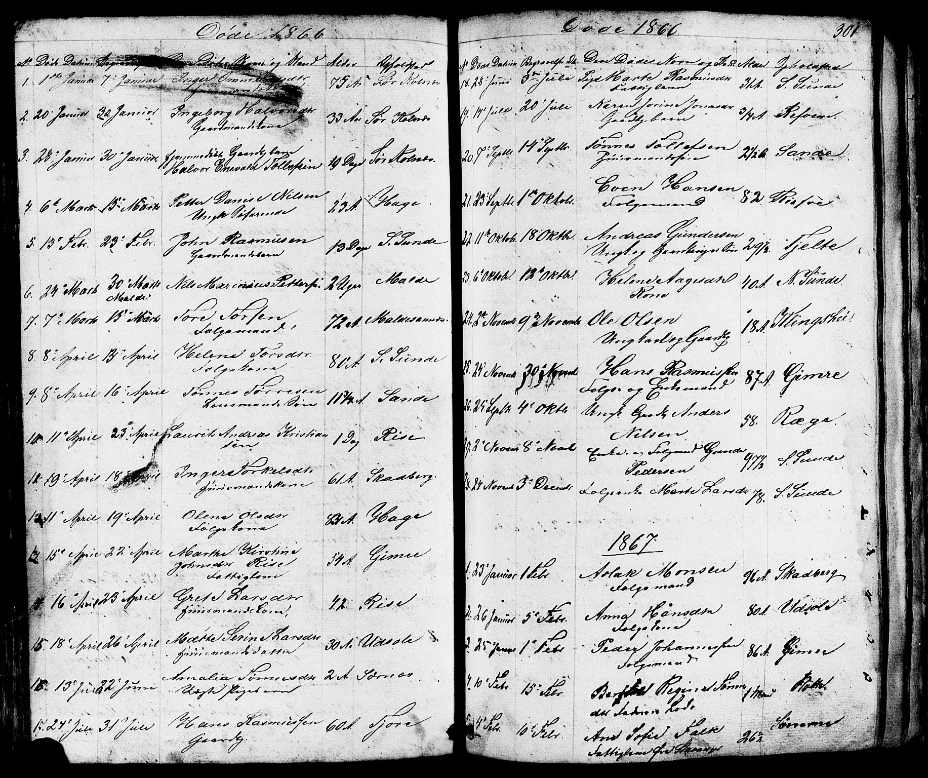 Håland sokneprestkontor, AV/SAST-A-101802/001/30BB/L0002: Parish register (copy) no. B 2, 1845-1872, p. 301