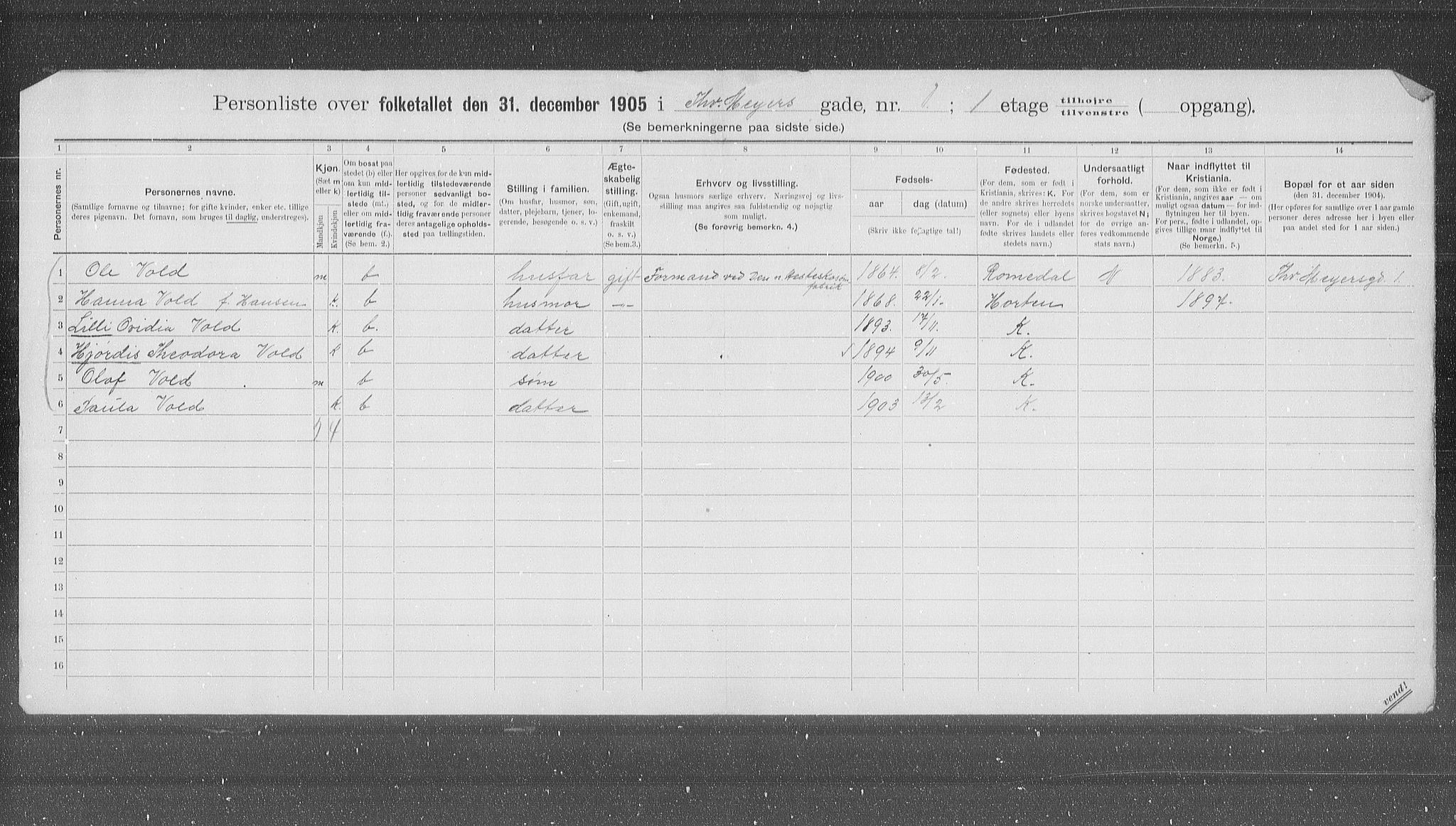 OBA, Municipal Census 1905 for Kristiania, 1905, p. 57342