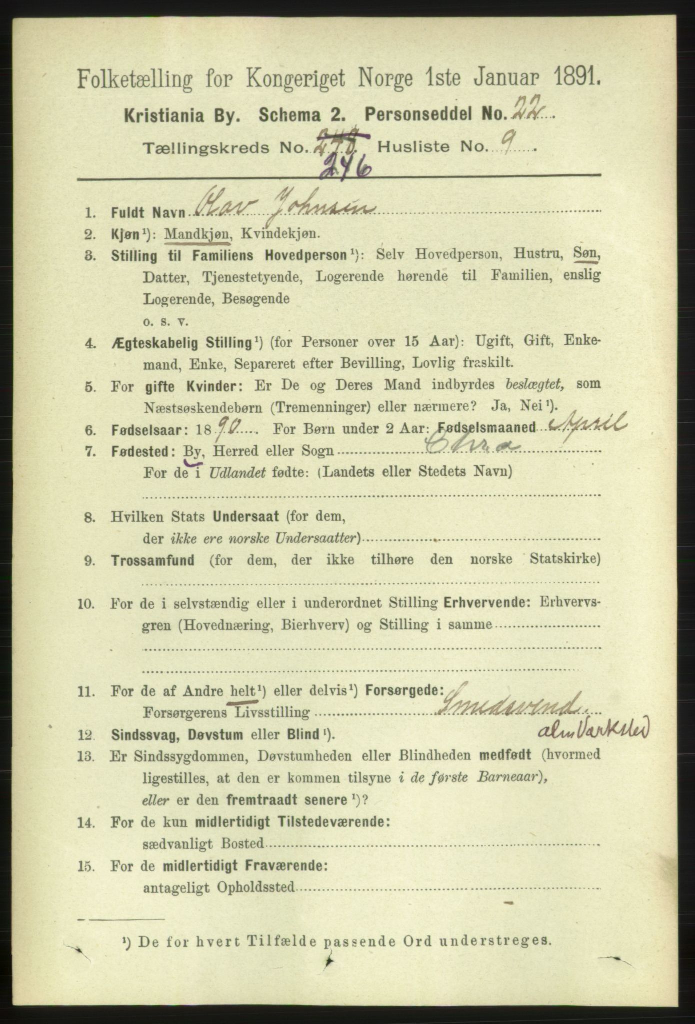 RA, 1891 census for 0301 Kristiania, 1891, p. 150093