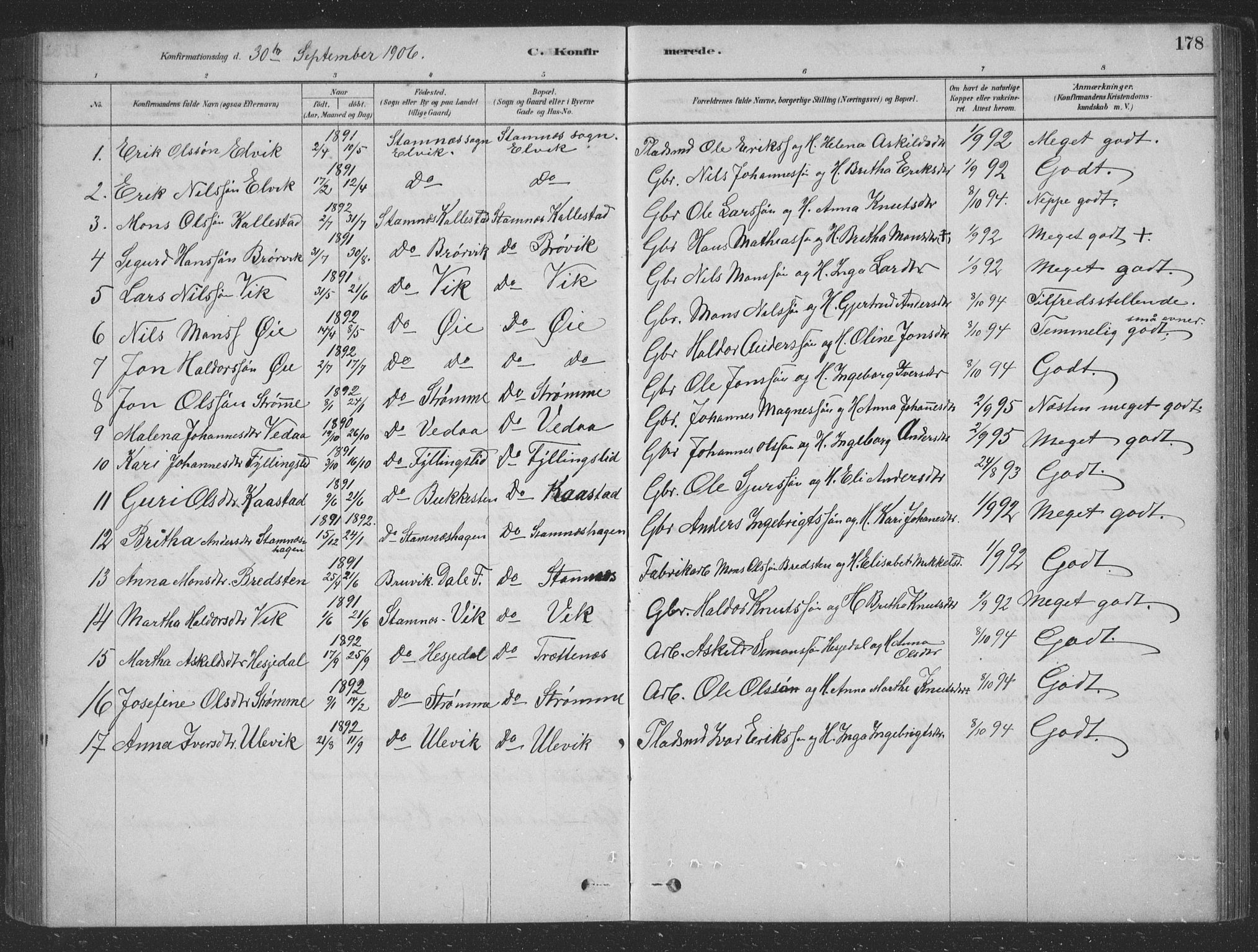 Vaksdal Sokneprestembete, SAB/A-78901/H/Hab: Parish register (copy) no. D 1, 1878-1939, p. 178