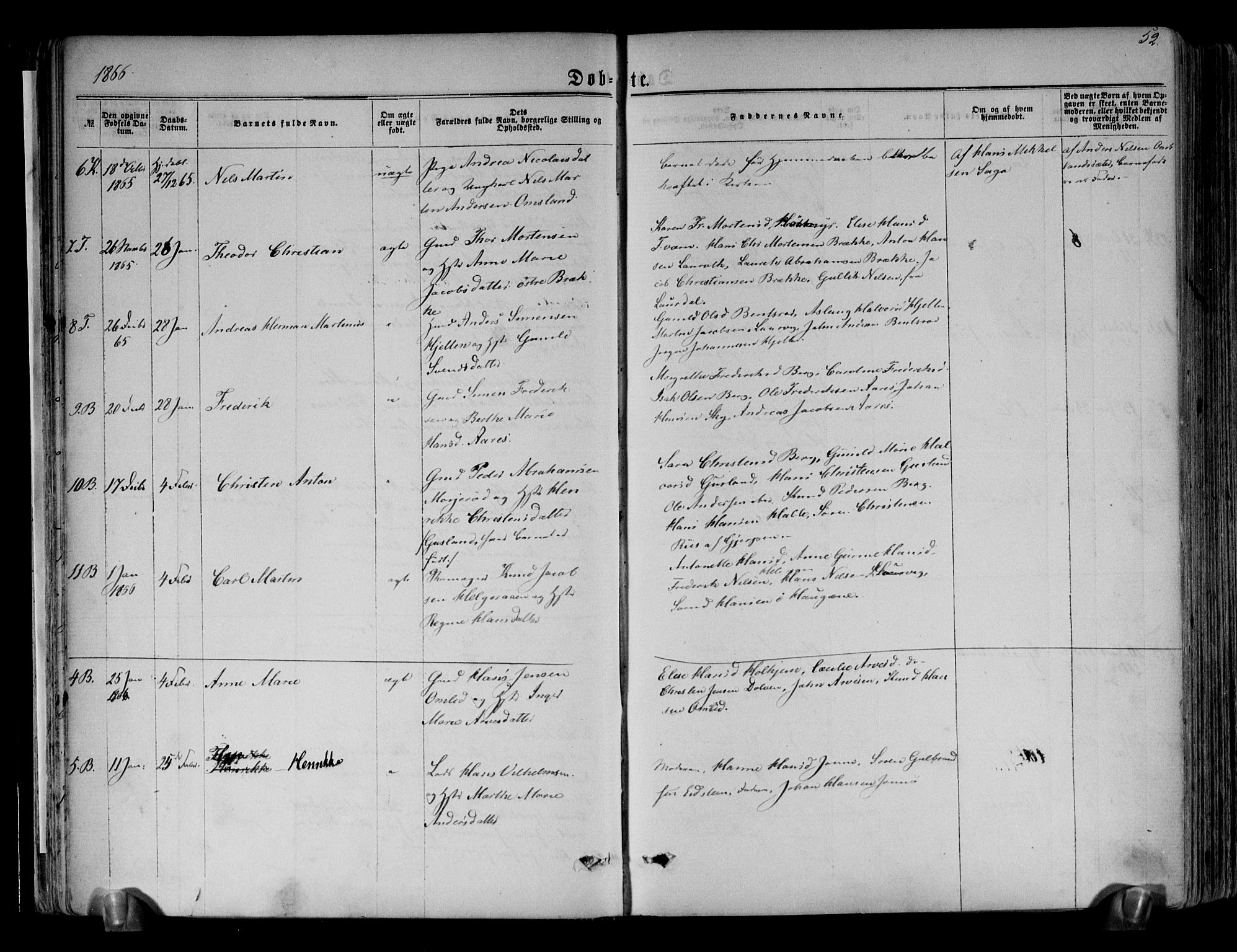 Brunlanes kirkebøker, AV/SAKO-A-342/F/Fa/L0005: Parish register (official) no. I 5, 1862-1877, p. 52