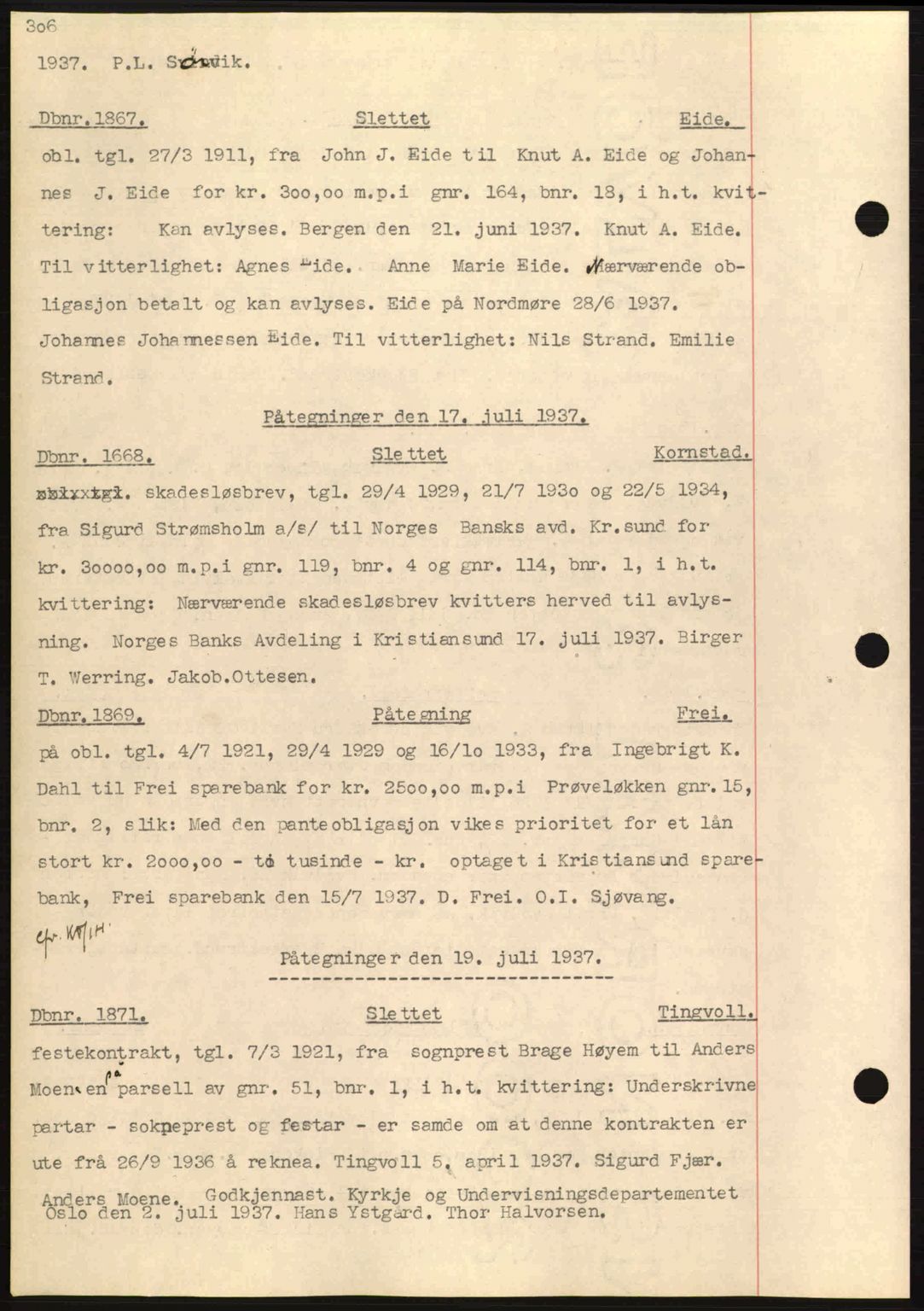 Nordmøre sorenskriveri, AV/SAT-A-4132/1/2/2Ca: Mortgage book no. C80, 1936-1939, Diary no: : 1867/1937