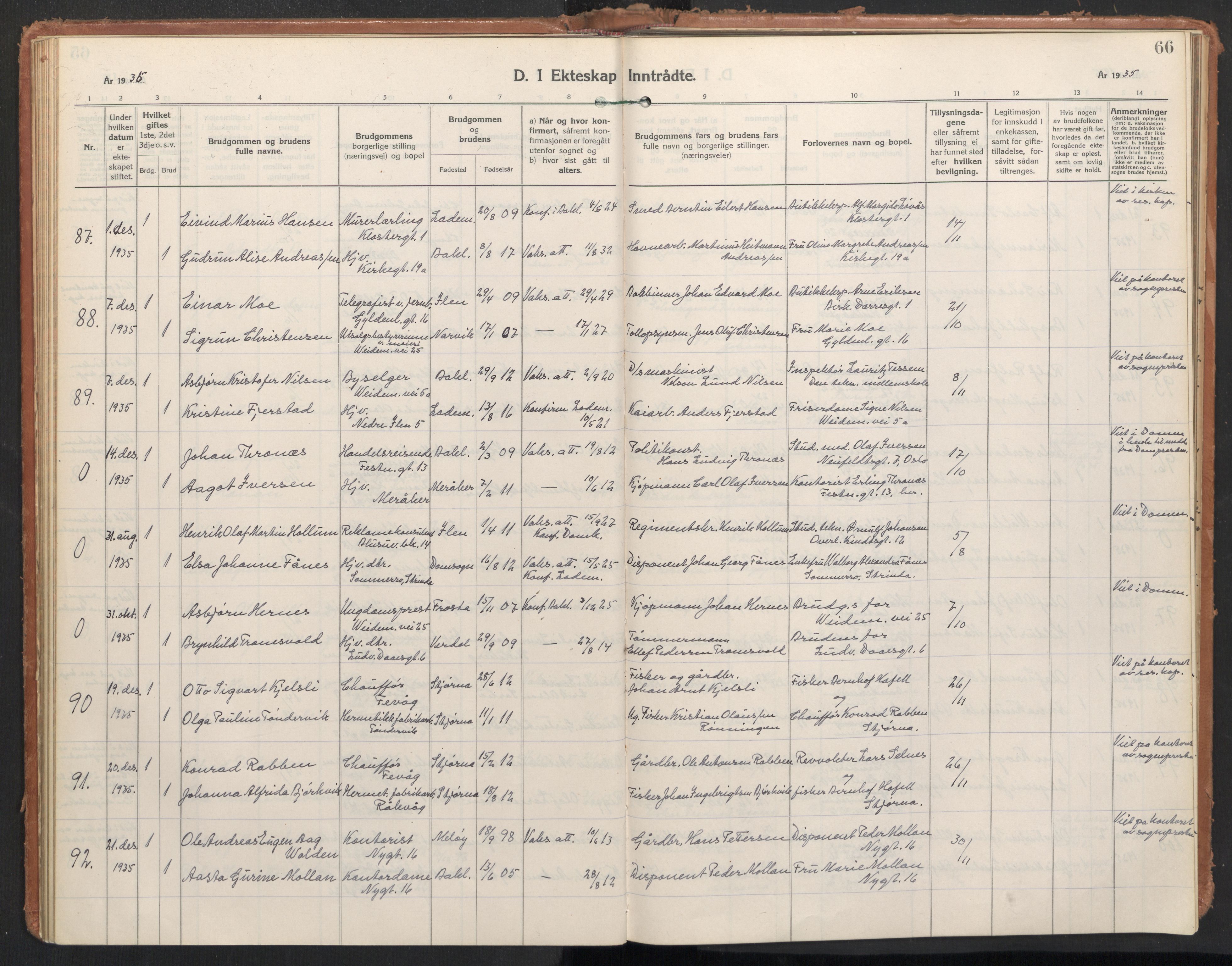 Ministerialprotokoller, klokkerbøker og fødselsregistre - Sør-Trøndelag, AV/SAT-A-1456/604/L0209: Parish register (official) no. 604A29, 1931-1945, p. 66