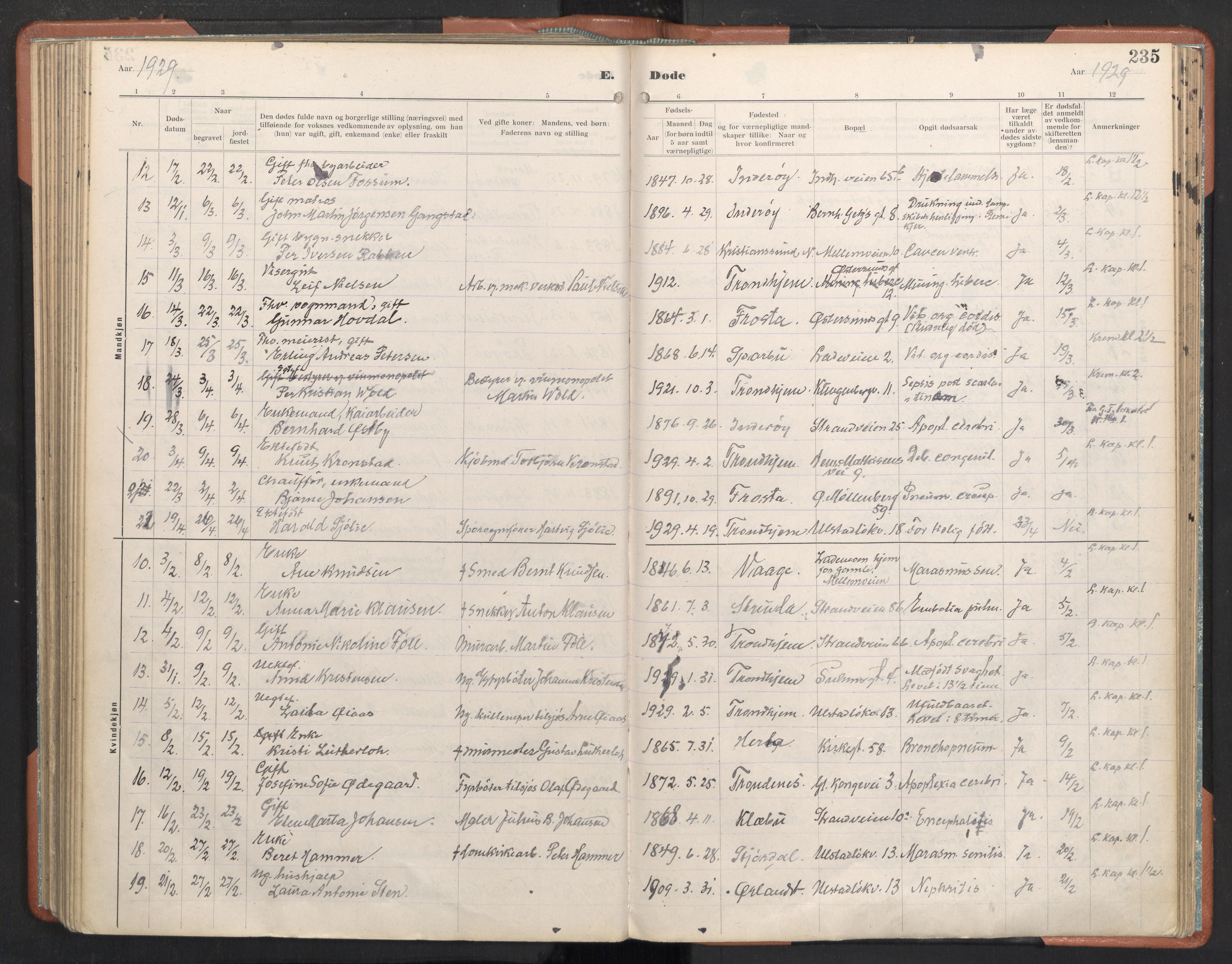 Ministerialprotokoller, klokkerbøker og fødselsregistre - Sør-Trøndelag, SAT/A-1456/605/L0245: Parish register (official) no. 605A07, 1916-1938, p. 235