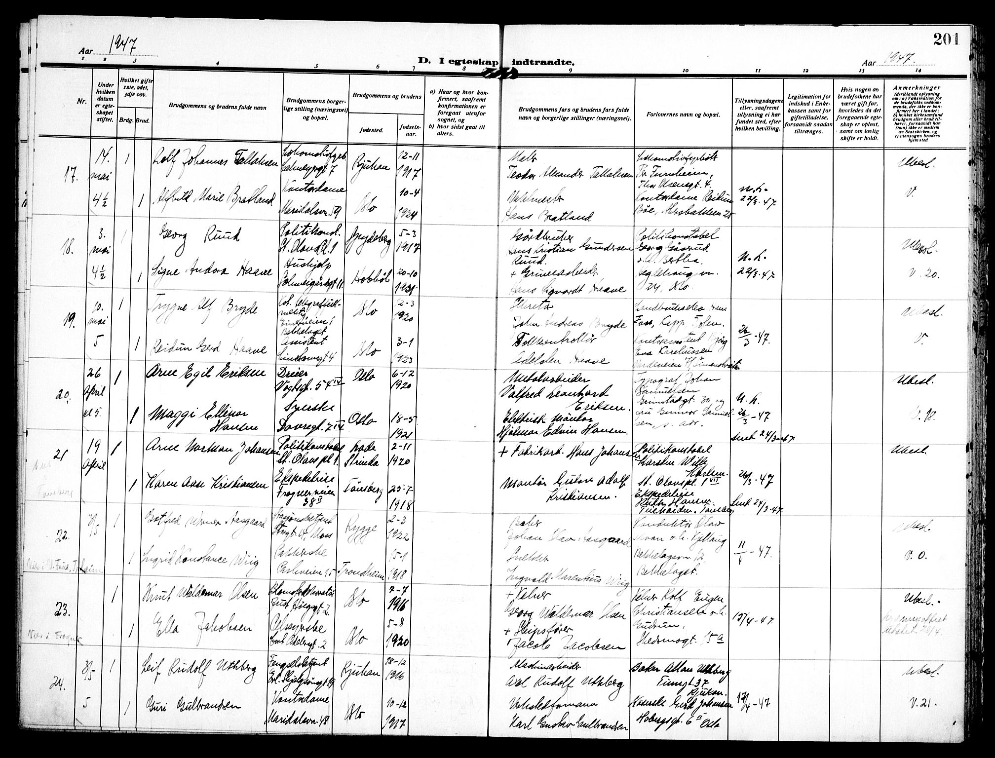 Trefoldighet prestekontor Kirkebøker, SAO/A-10882/H/Ha/L0005: Banns register no. 5, 1932-1952, p. 201